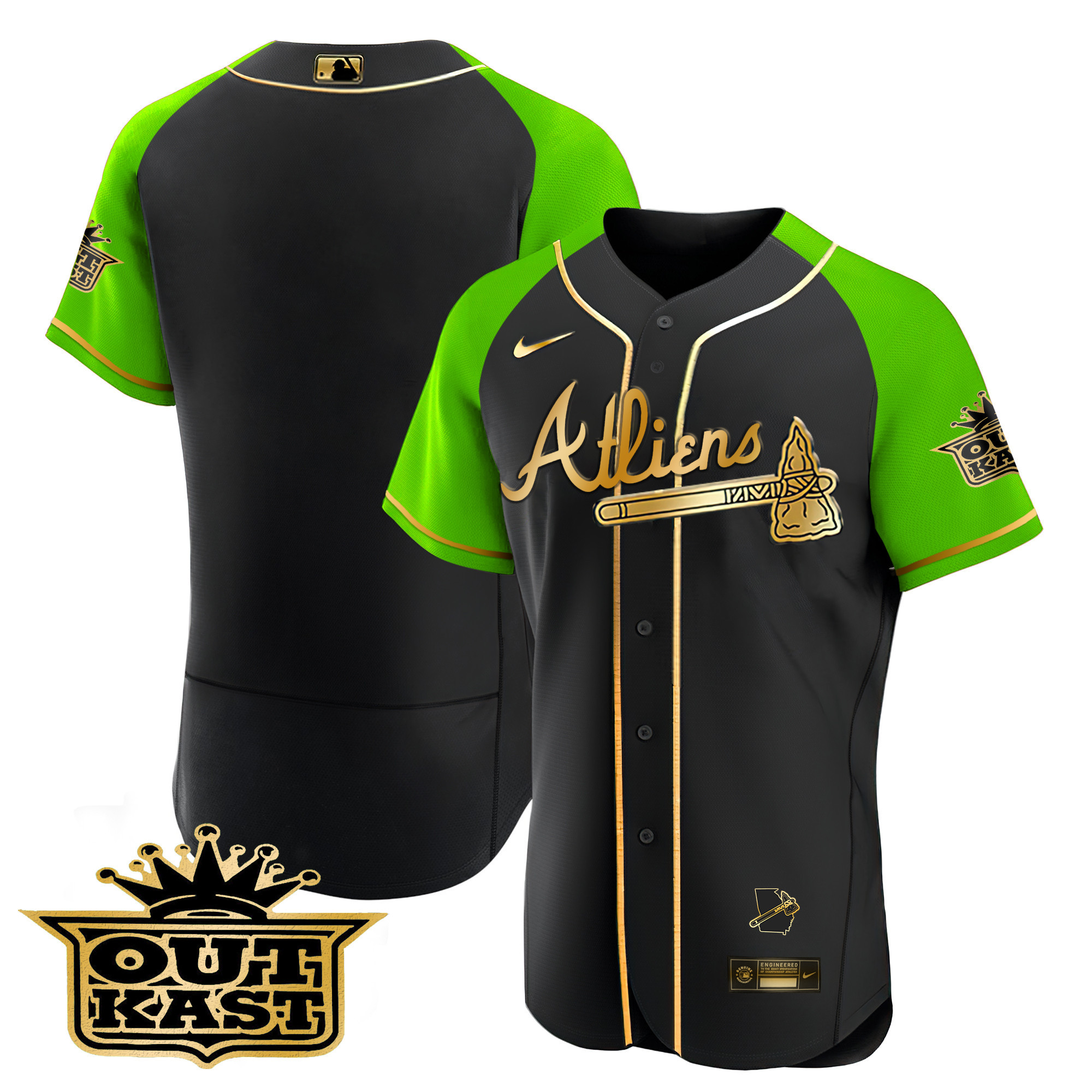 Men's Atlanta Braves Atliens Gold Alternate Flex Base Jersey - All Stitched - Image 9