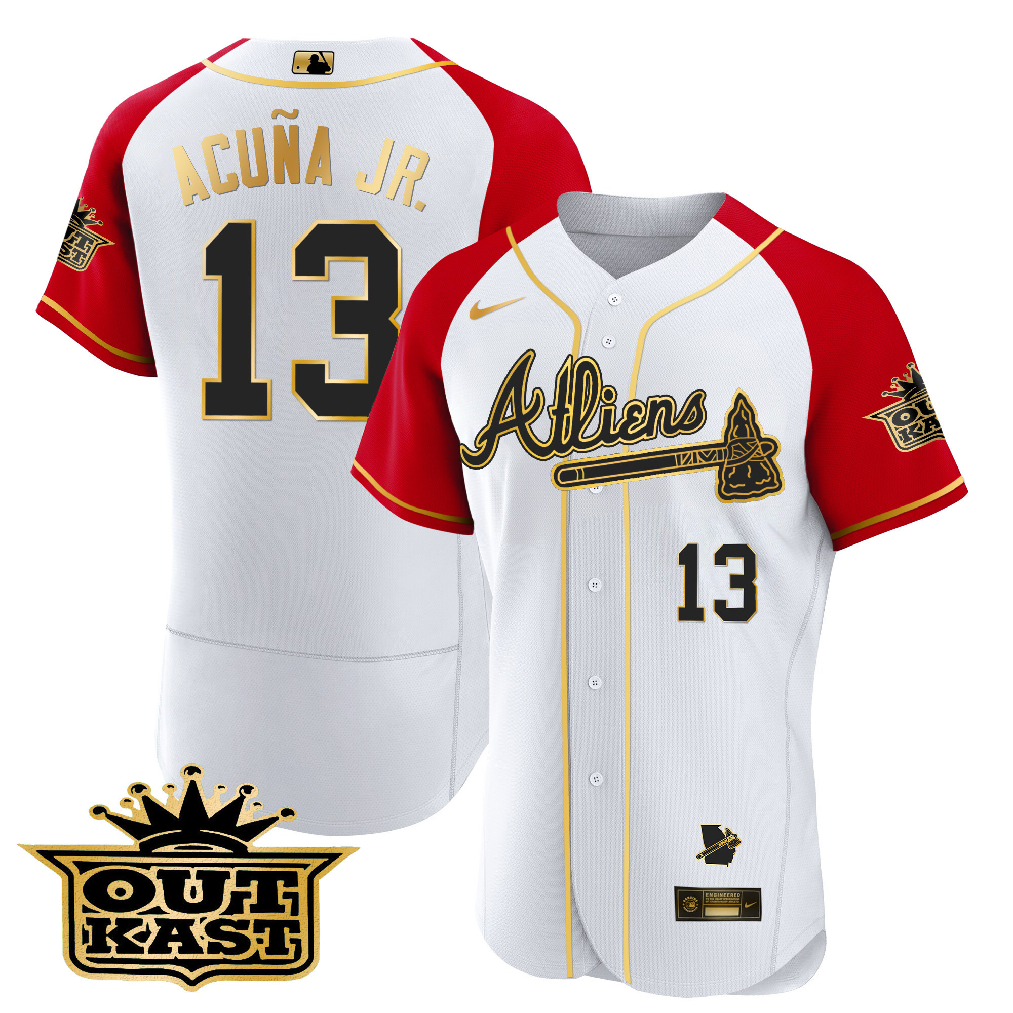 Men's Atlanta Braves Atliens Gold Alternate Flex Base Jersey - All Stitched - Image 46