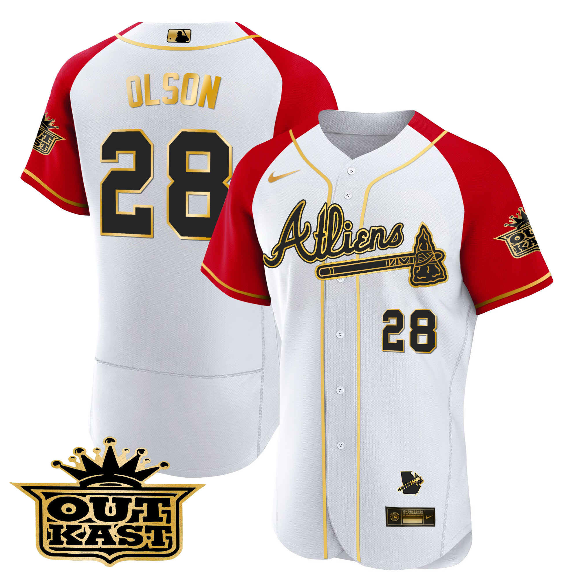 Men's Atlanta Braves Atliens Gold Alternate Flex Base Jersey - All Stitched - Image 52