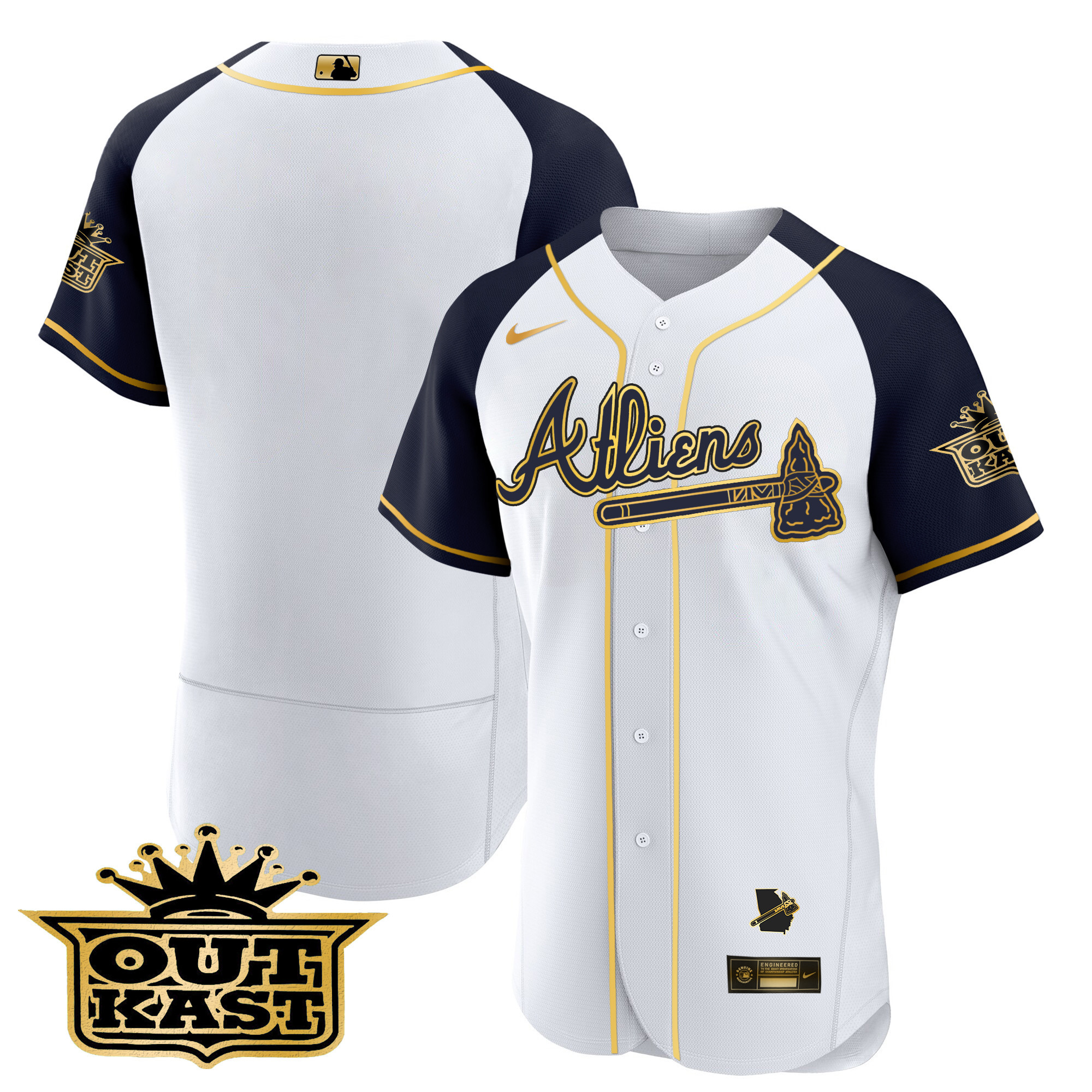 Men's Atlanta Braves Atliens Gold Alternate Flex Base Jersey - All Stitched - Image 45