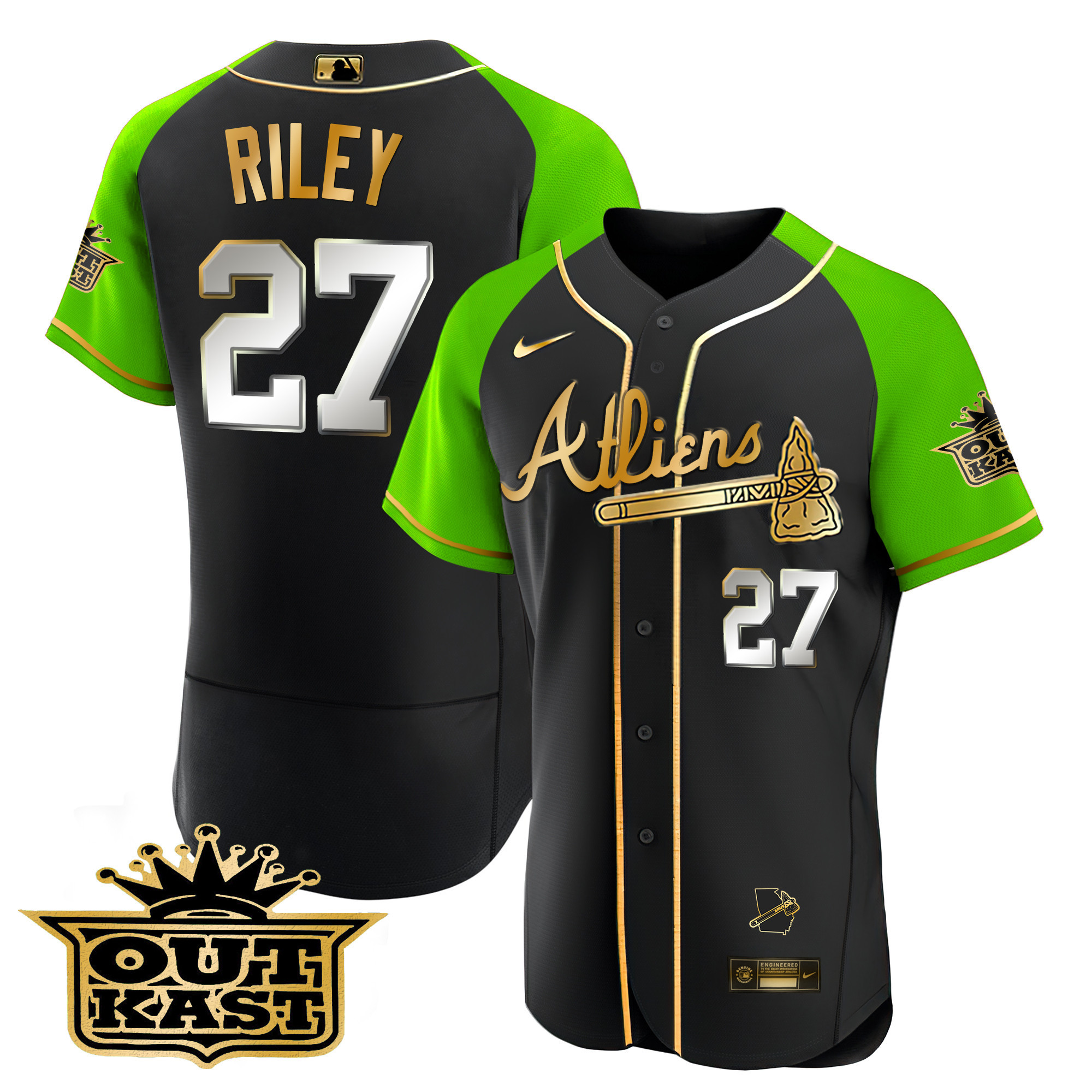 Men's Atlanta Braves Atliens Gold Alternate Flex Base Jersey - All Stitched - Image 5