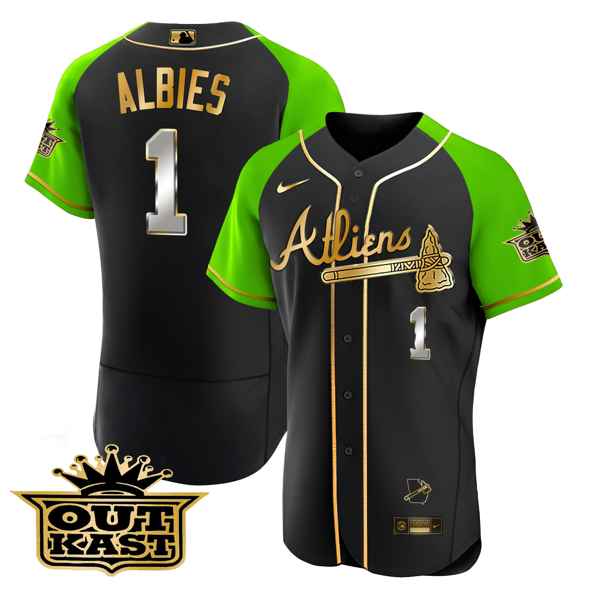Men's Atlanta Braves Atliens Gold Alternate Flex Base Jersey - All Stitched - Image 8