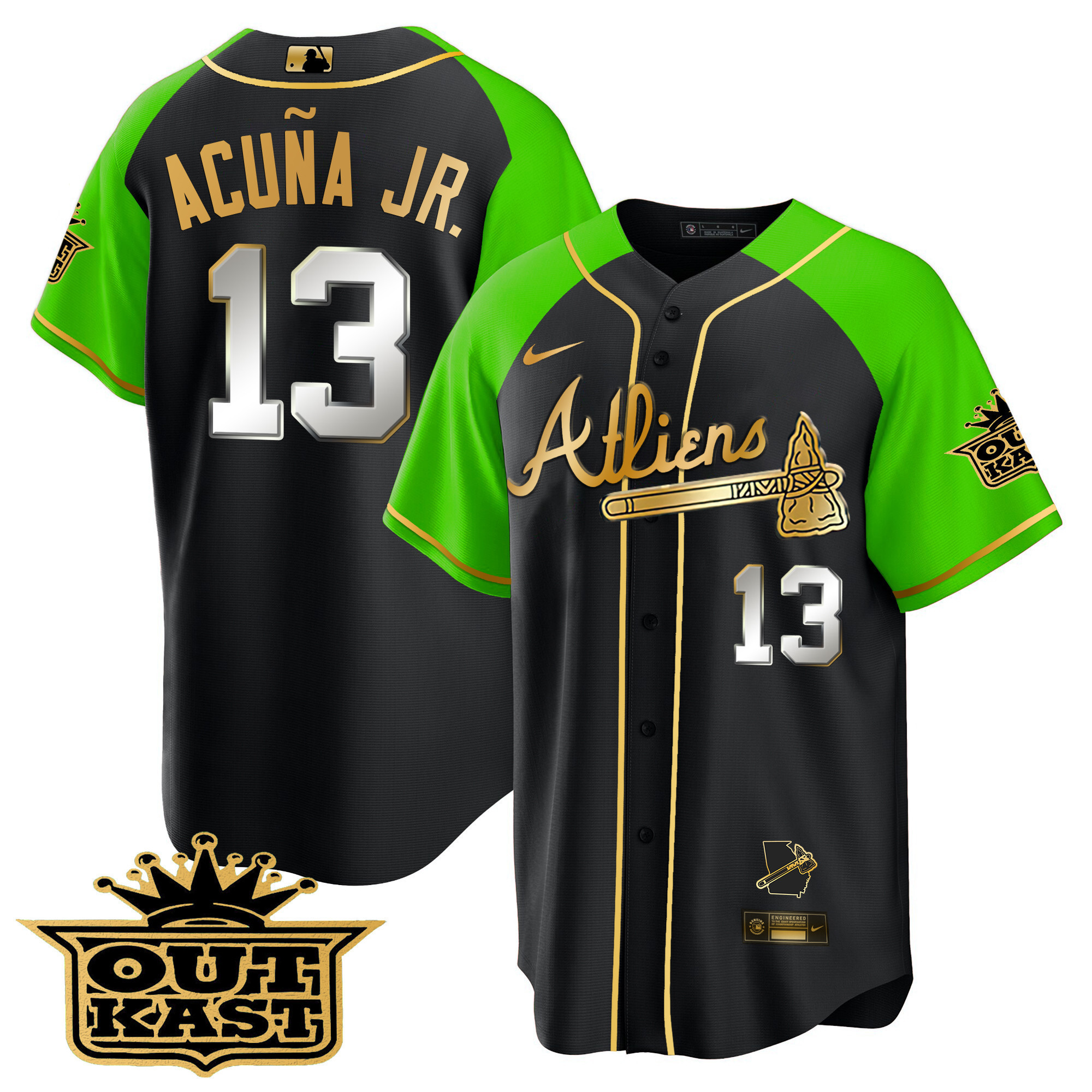 Men's Atlanta Braves Atliens Gold Alternate Cool Base Jersey - All Stitched