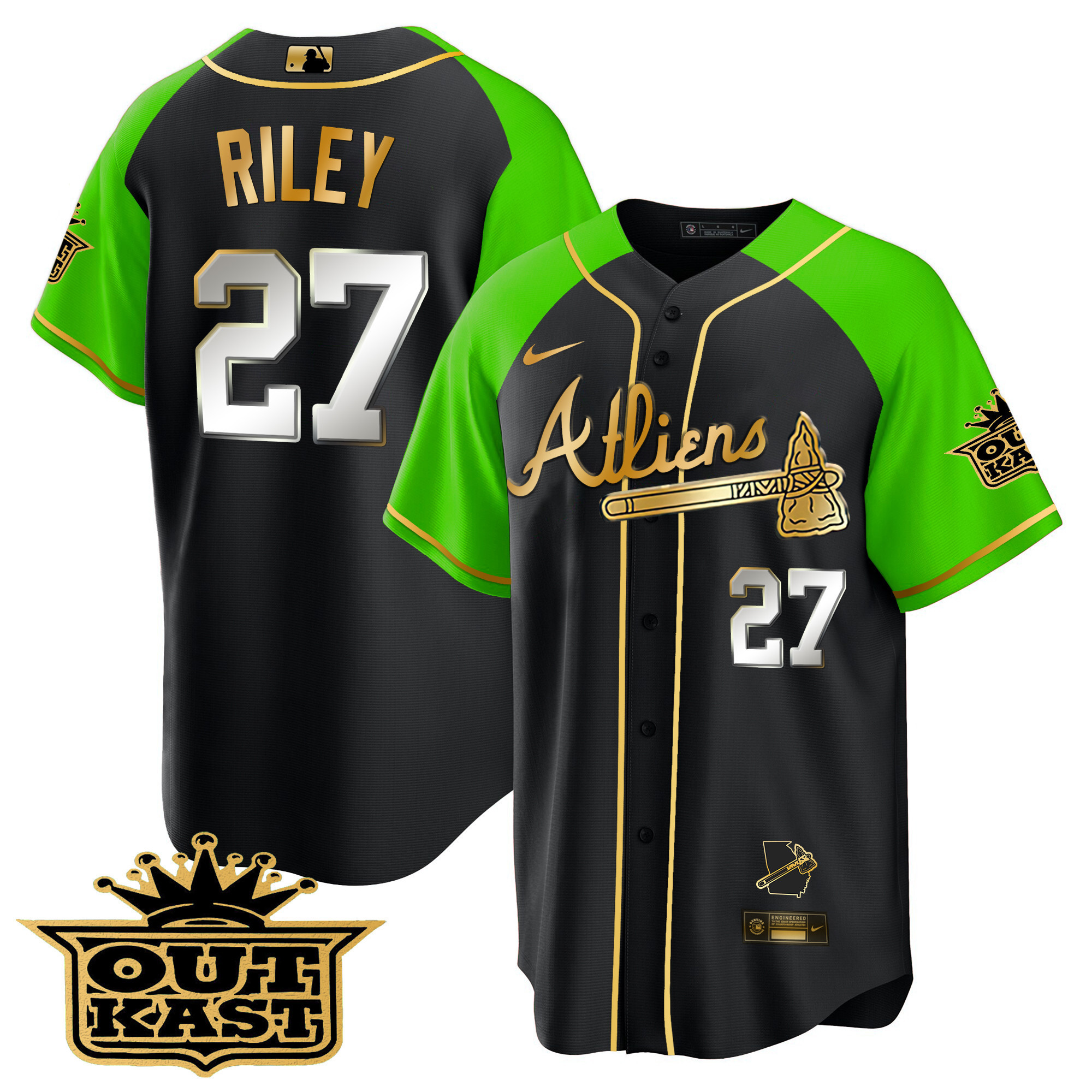 Men's Atlanta Braves Atliens Gold Alternate Cool Base Jersey - All Stitched - Image 5
