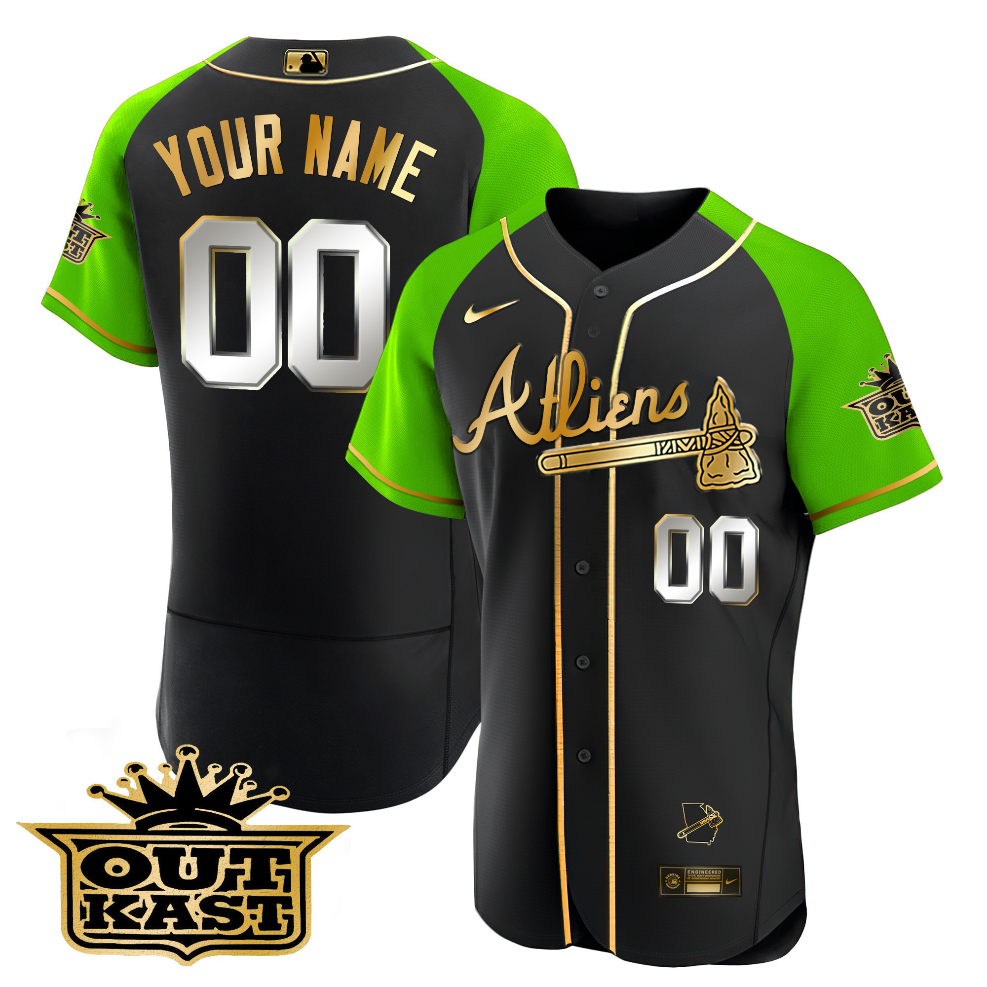 Atlanta Braves Atliens Gold Alternate Flex Base Custom Jersey - All Stitched