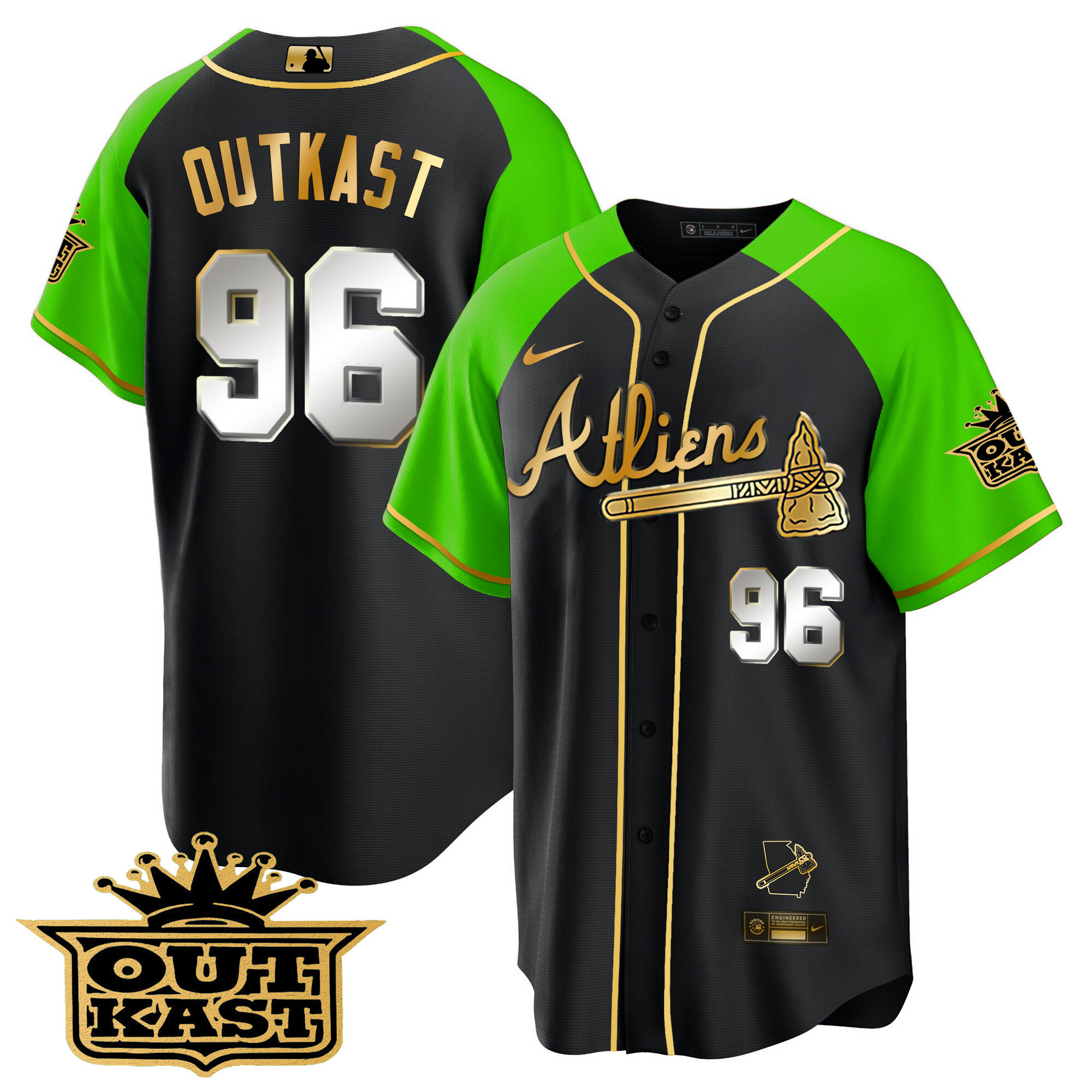 Men's Atlanta Braves Atliens Gold Alternate Cool Base Jersey - All Stitched - Image 2