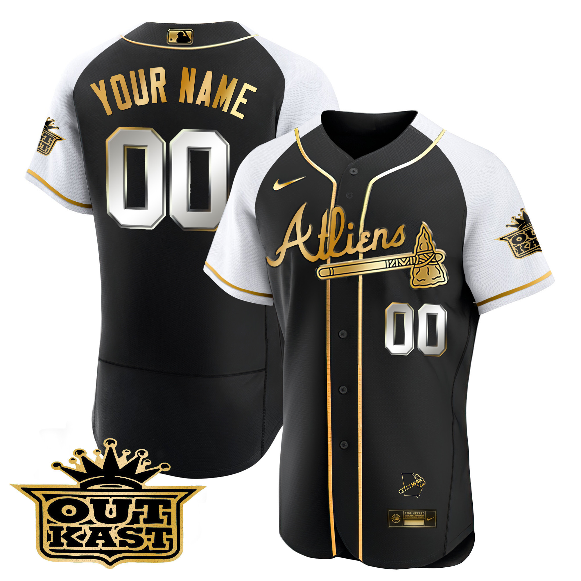 Atlanta Braves Atliens Gold Alternate Flex Base Custom Jersey - All Stitched - Image 2