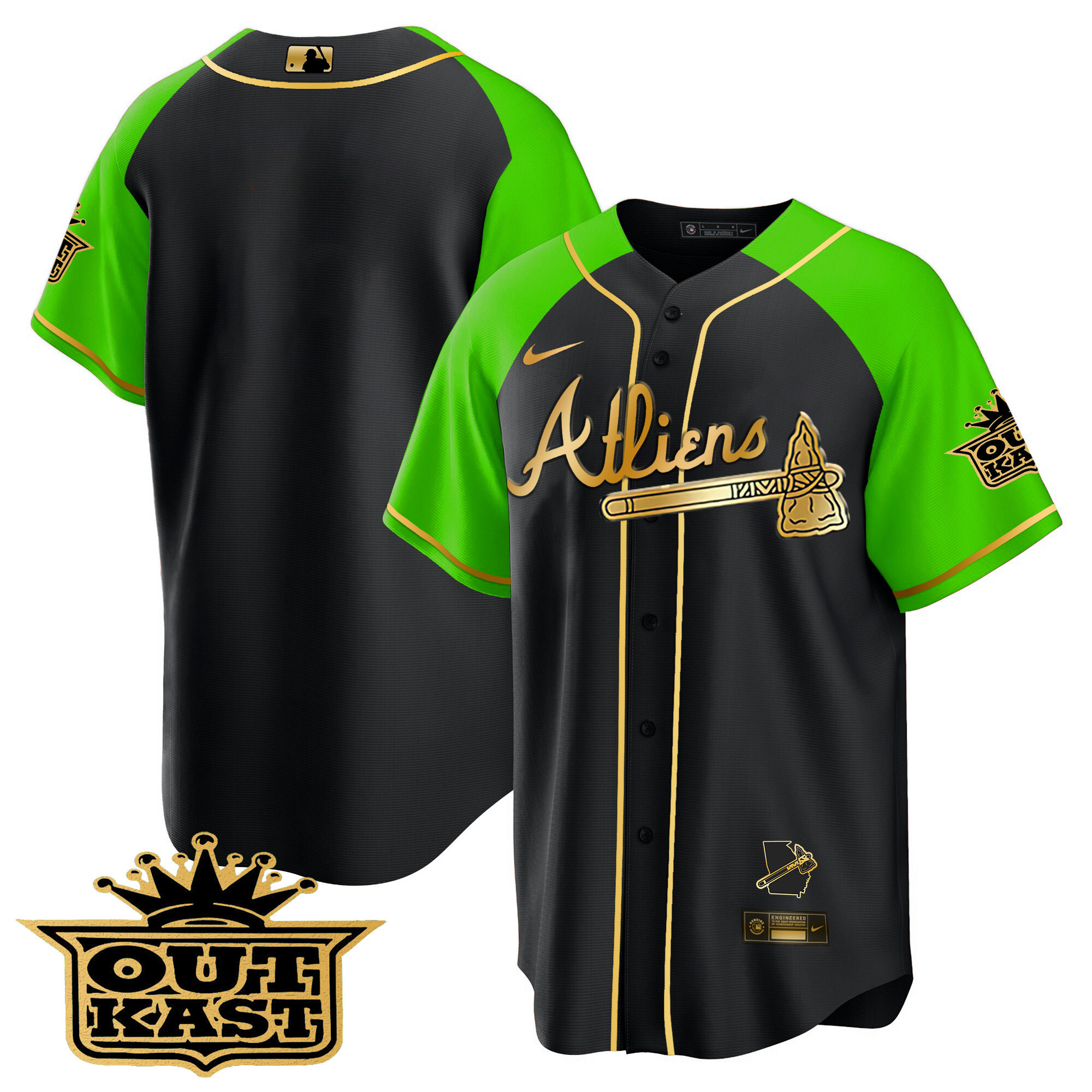 Men's Atlanta Braves Atliens Gold Alternate Cool Base Jersey - All Stitched - Image 9