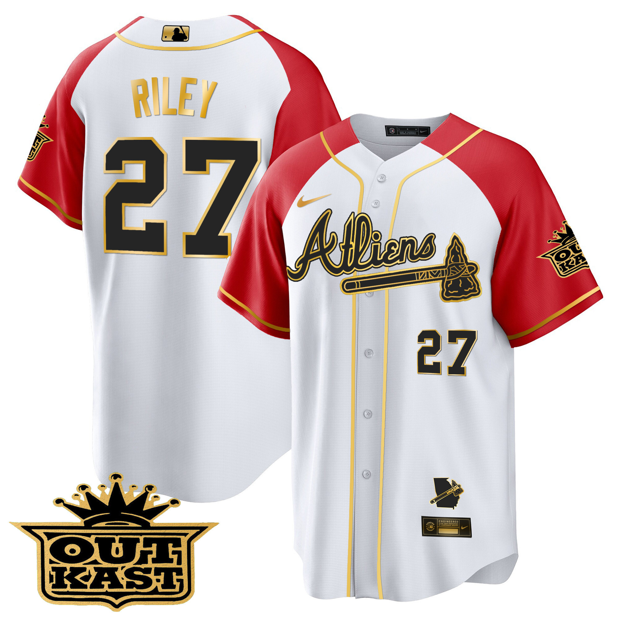 Men's Atlanta Braves Atliens Gold Alternate Cool Base Jersey - All Stitched - Image 50