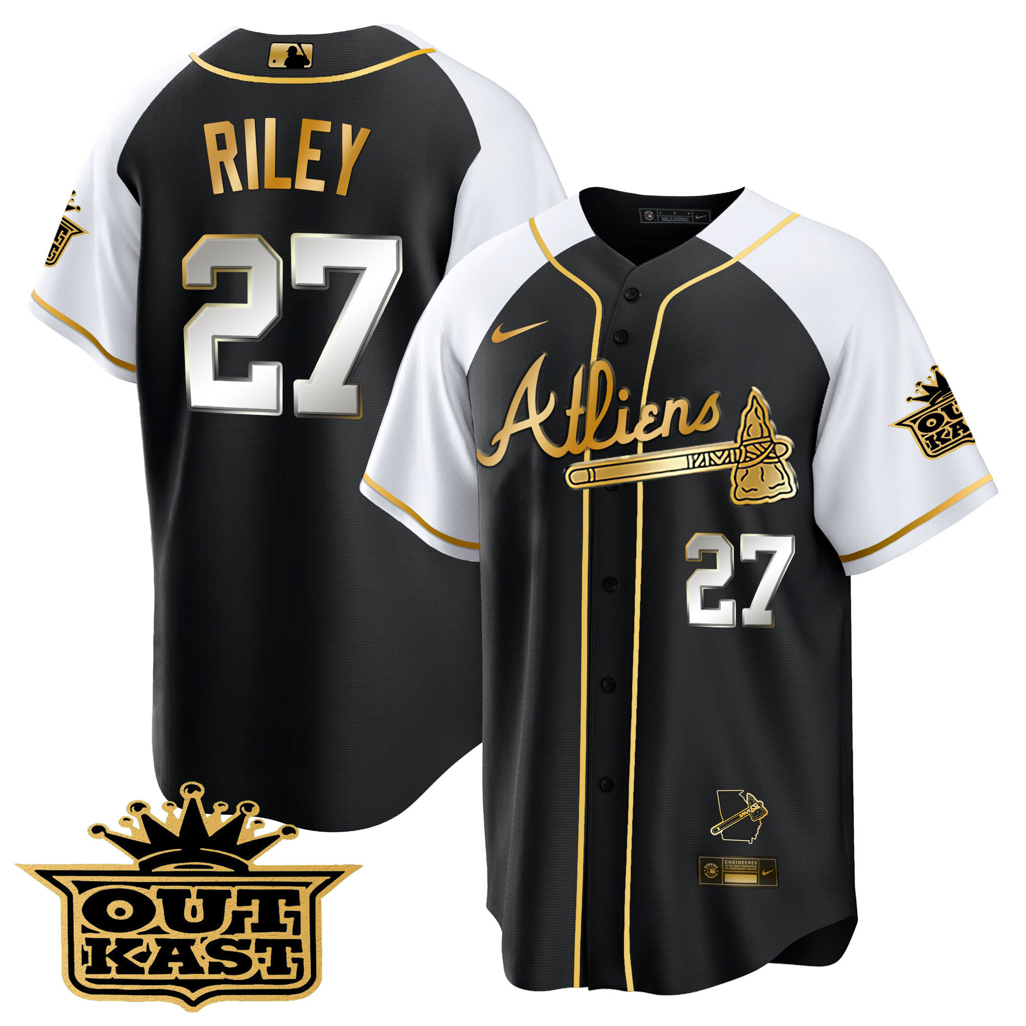 Men's Atlanta Braves Atliens Gold Alternate Cool Base Jersey - All Stitched - Image 14