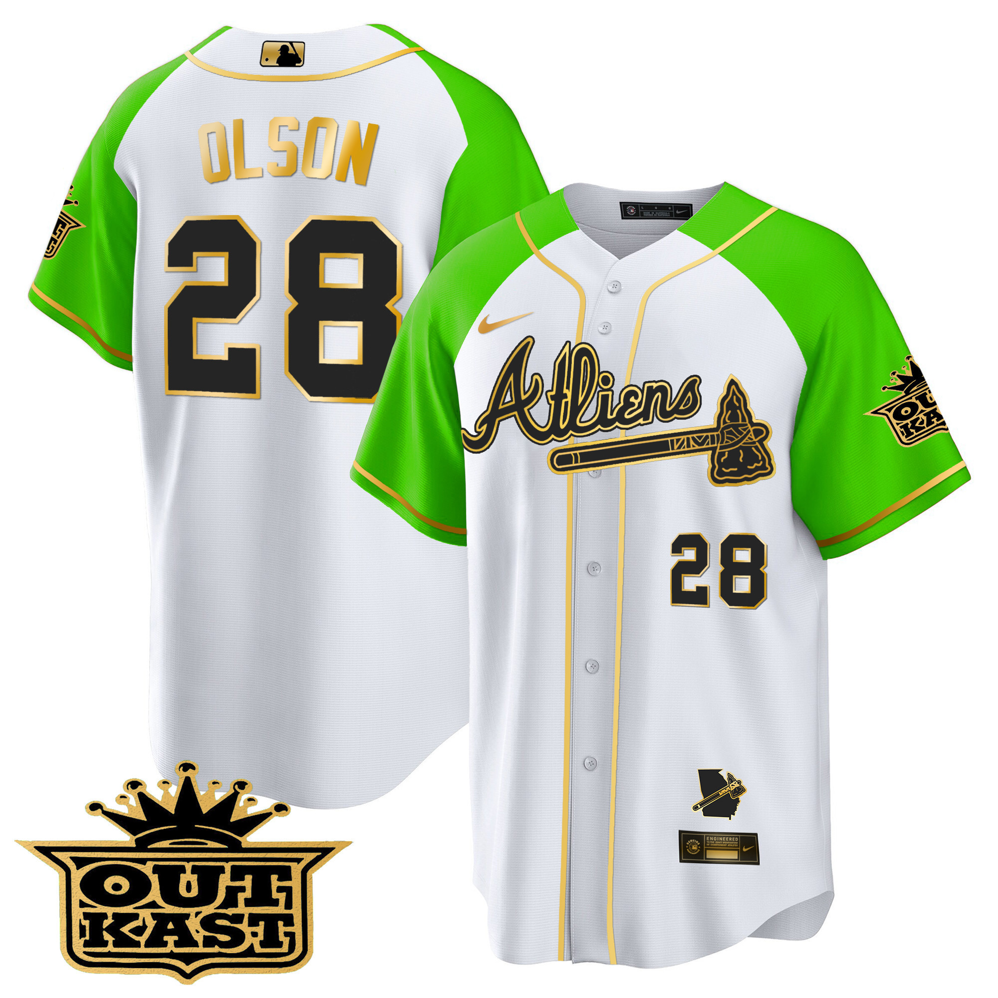 Men's Atlanta Braves Atliens Gold Alternate Cool Base Jersey - All Stitched - Image 34