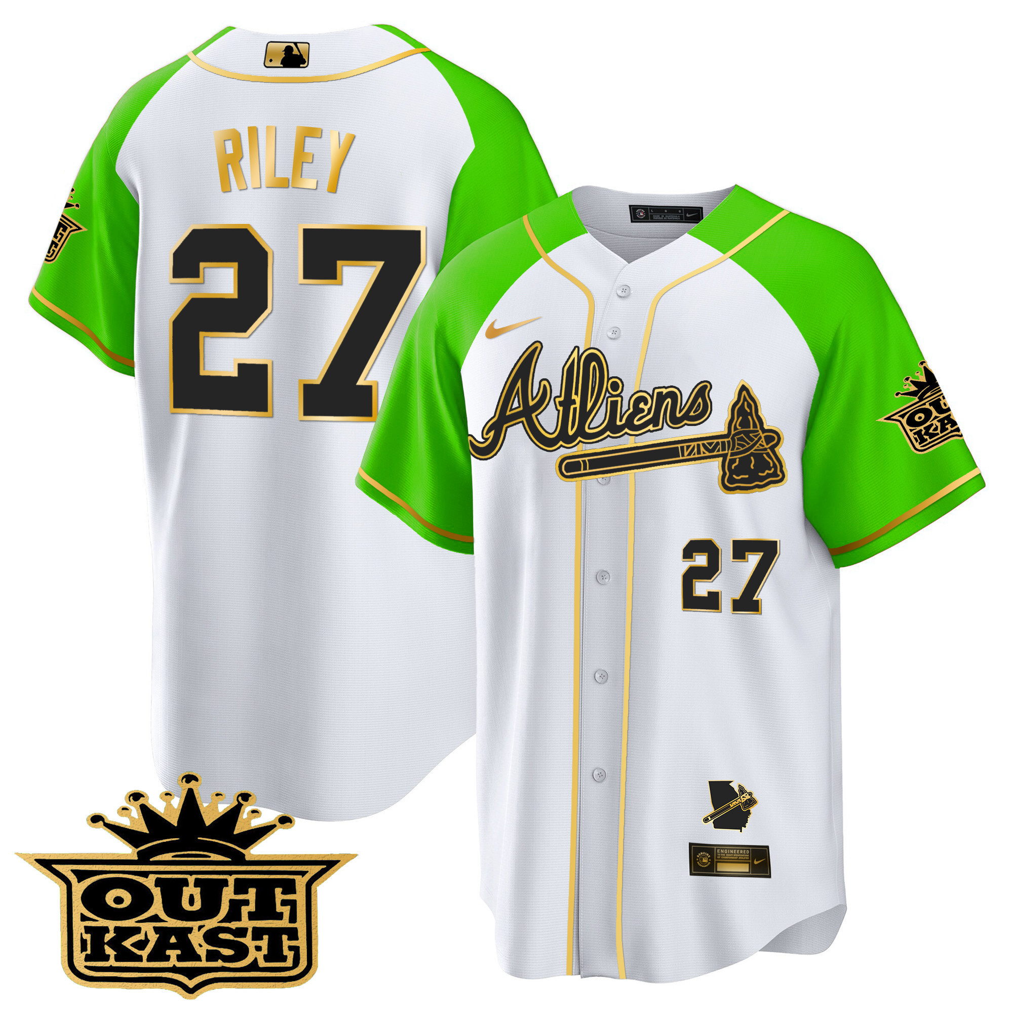 Men's Atlanta Braves Atliens Gold Alternate Cool Base Jersey - All Stitched - Image 32