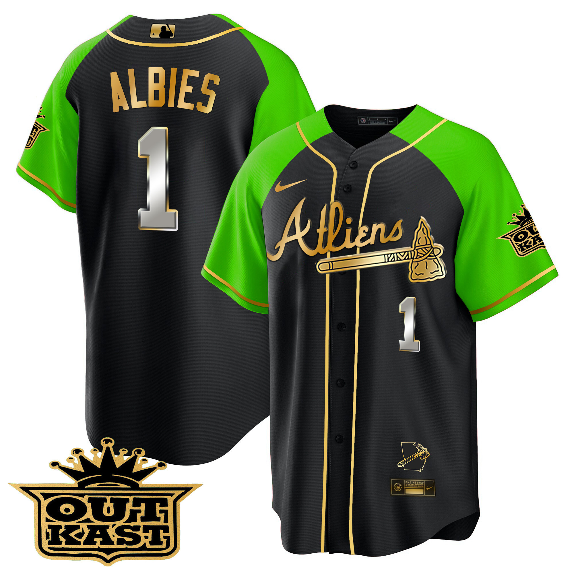 Men's Atlanta Braves Atliens Gold Alternate Cool Base Jersey - All Stitched - Image 8