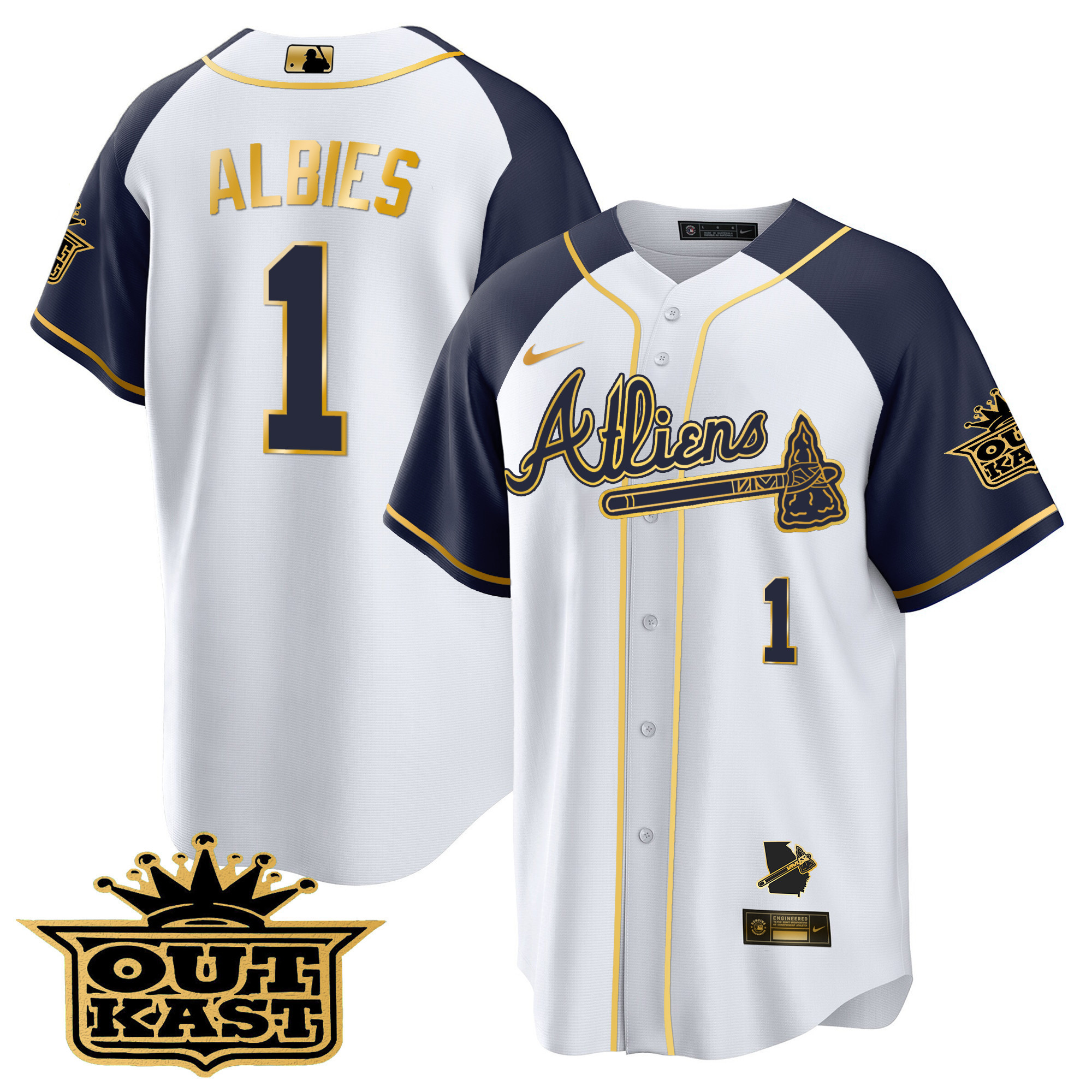 Men's Atlanta Braves Atliens Gold Alternate Cool Base Jersey - All Stitched - Image 44