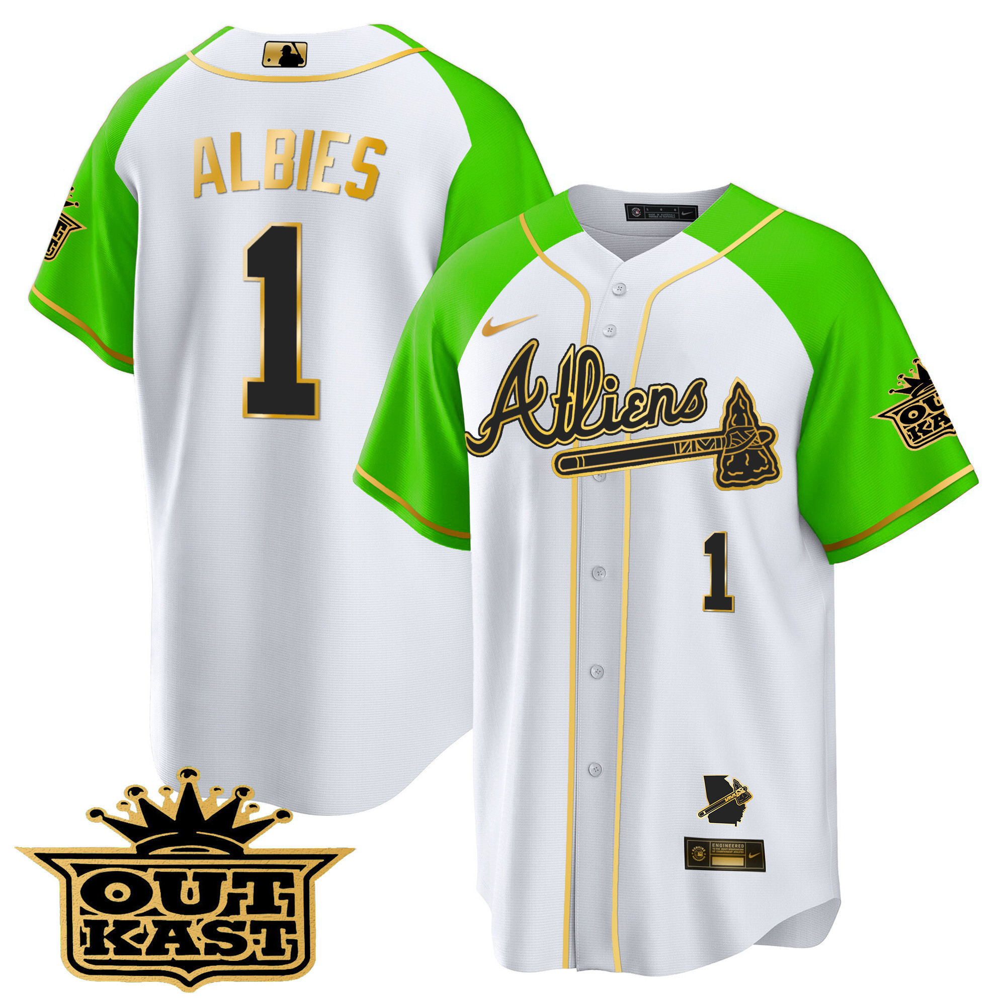 Men's Atlanta Braves Atliens Gold Alternate Cool Base Jersey - All Stitched - Image 35