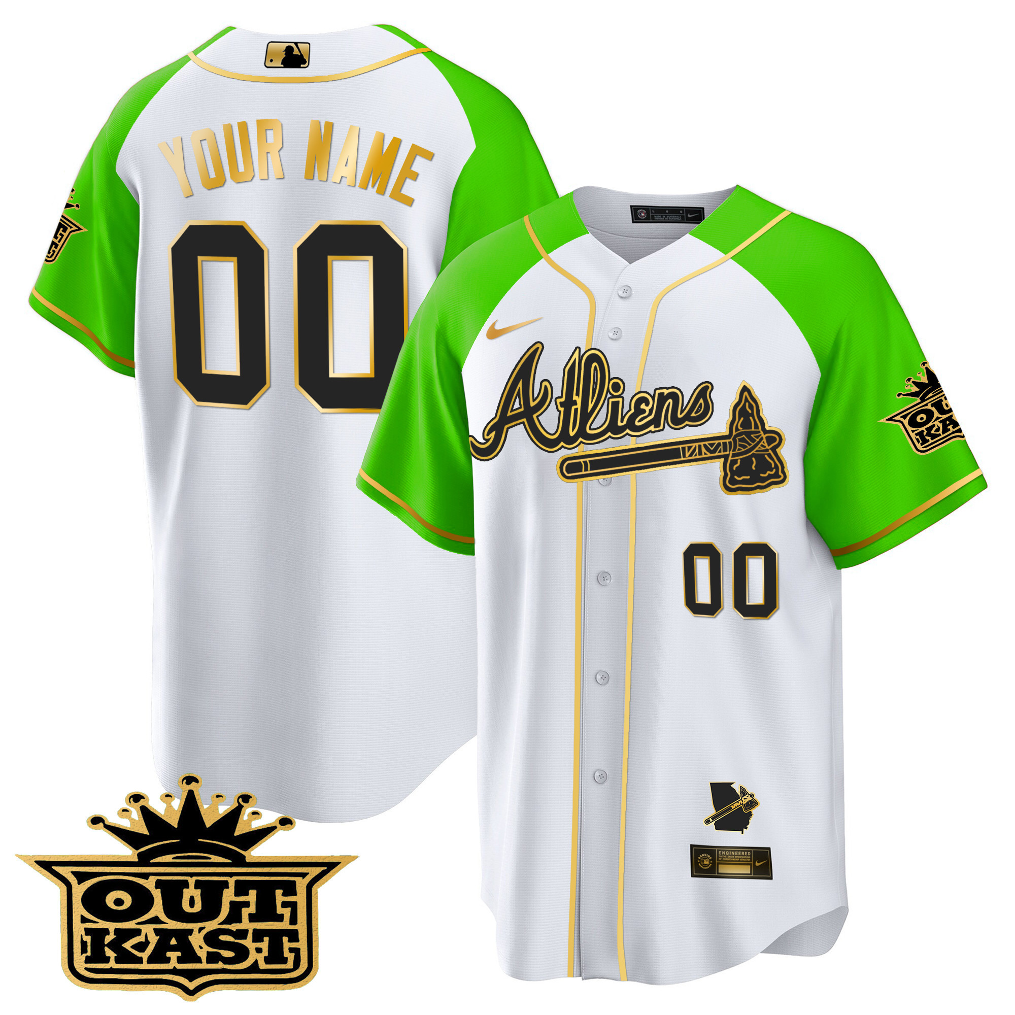 Atlanta Braves Atliens Gold Alternate Cool Base Custom Jersey - All Stitched - Image 4