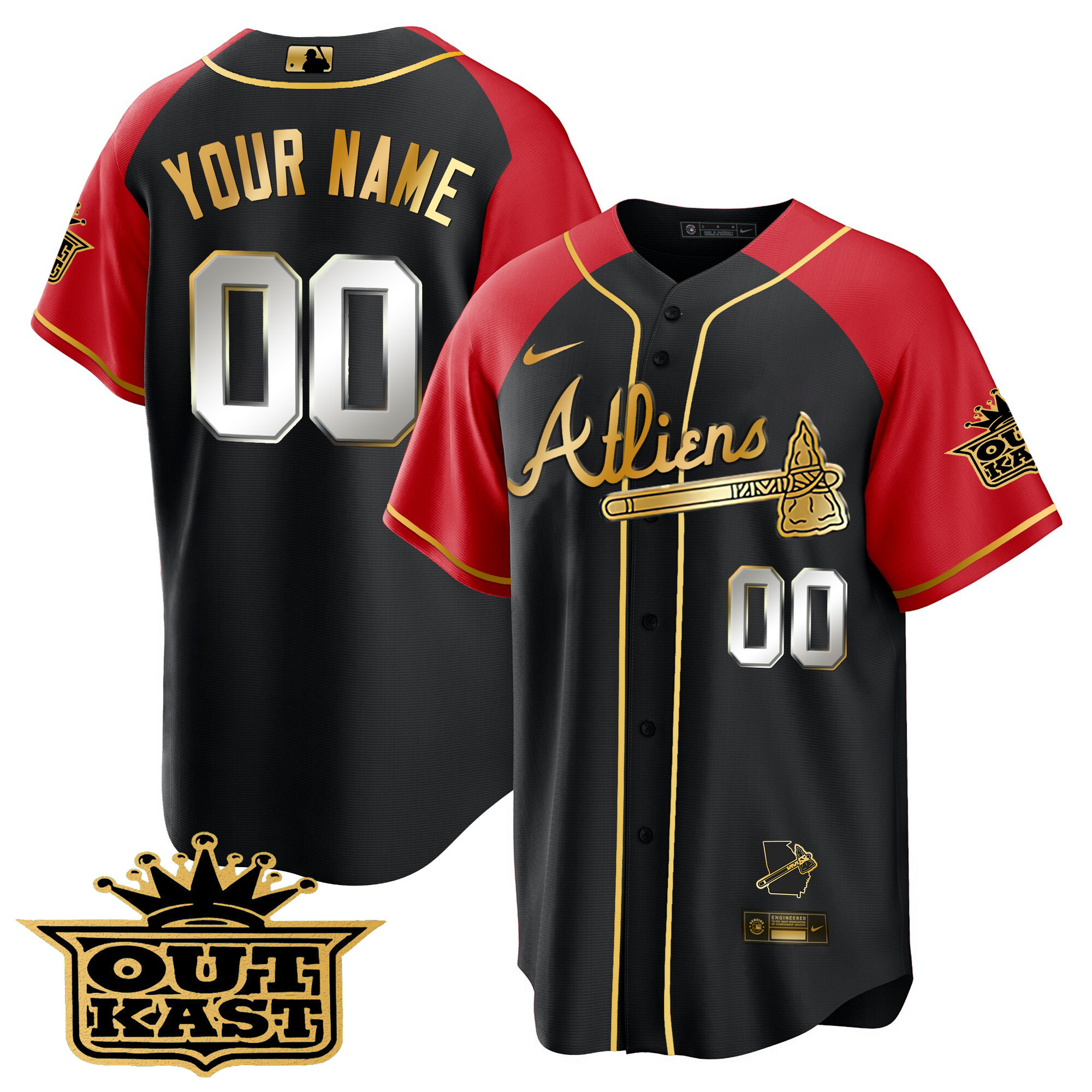 Atlanta Braves Atliens Gold Alternate Cool Base Custom Jersey - All Stitched - Image 3