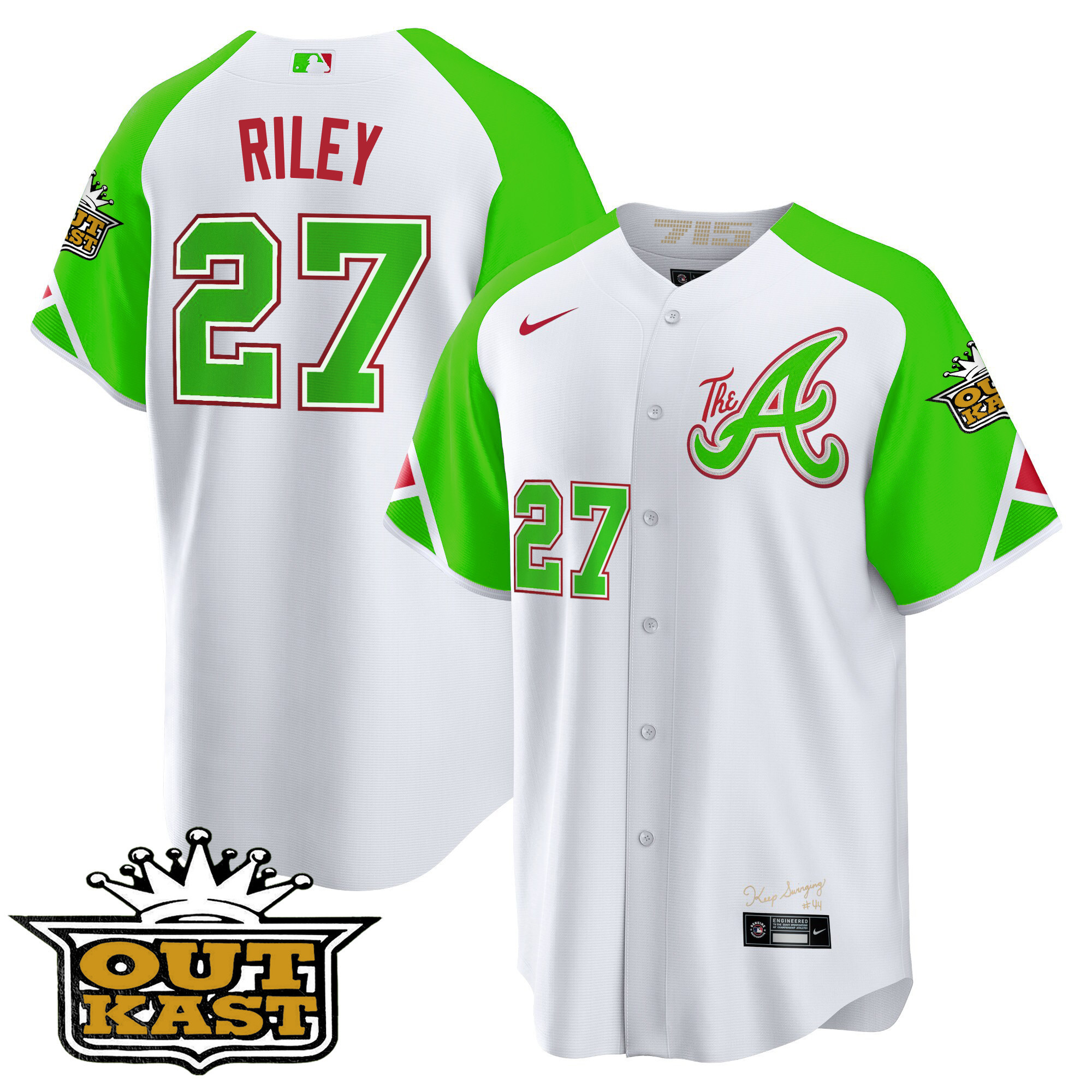Atlanta Braves Atliens 2023 City Connect Bright Green Cool Base Jersey – All Stitched - Image 5