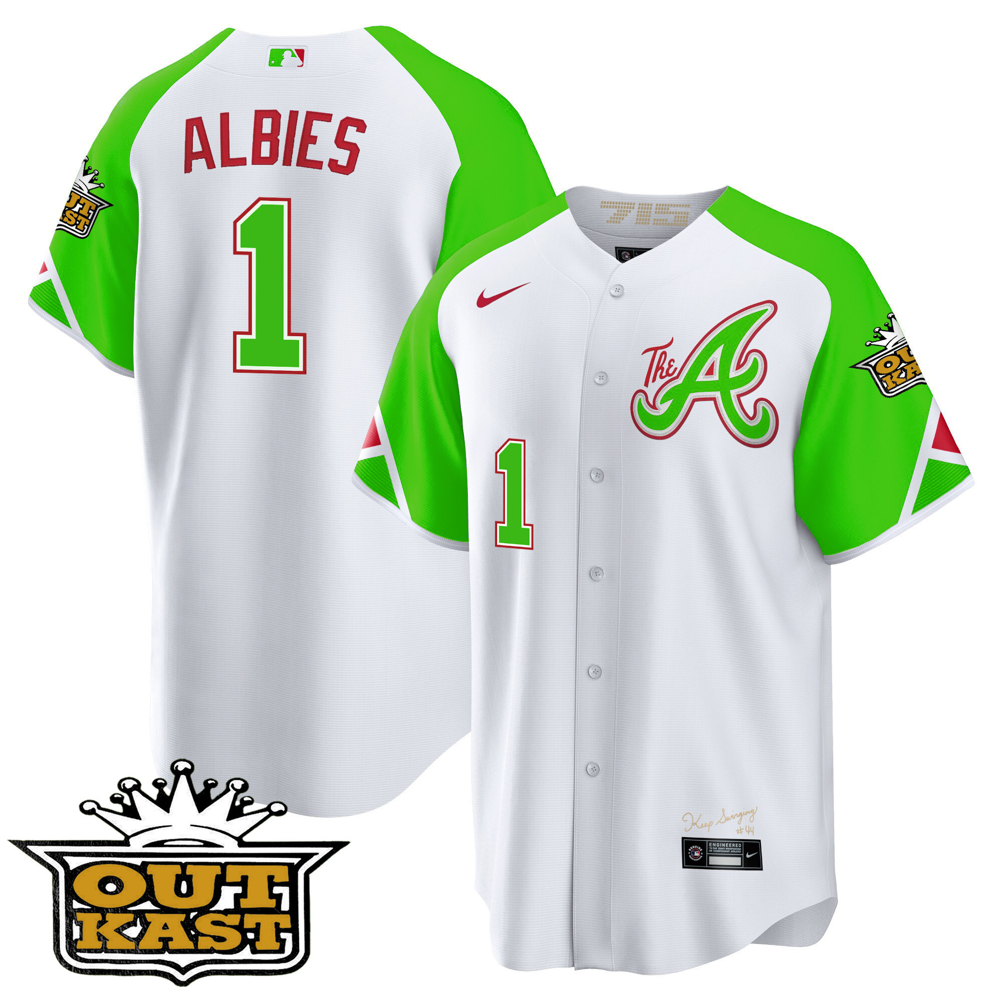 Atlanta Braves Atliens 2023 City Connect Bright Green Cool Base Jersey – All Stitched - Image 8