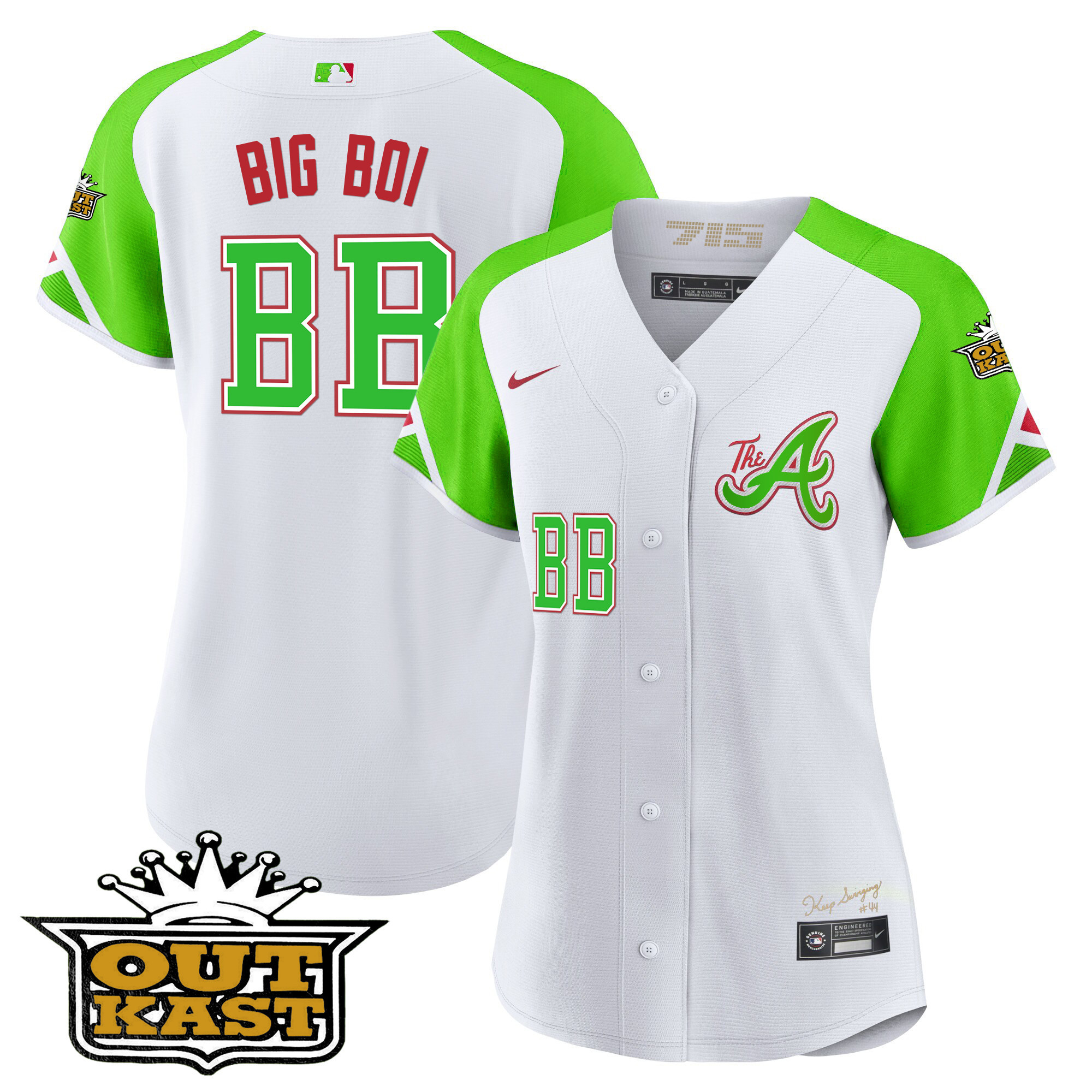 Atlanta Braves Atliens 2023 City Connect Bright Green Cool Base Jersey – All Stitched - Image 13