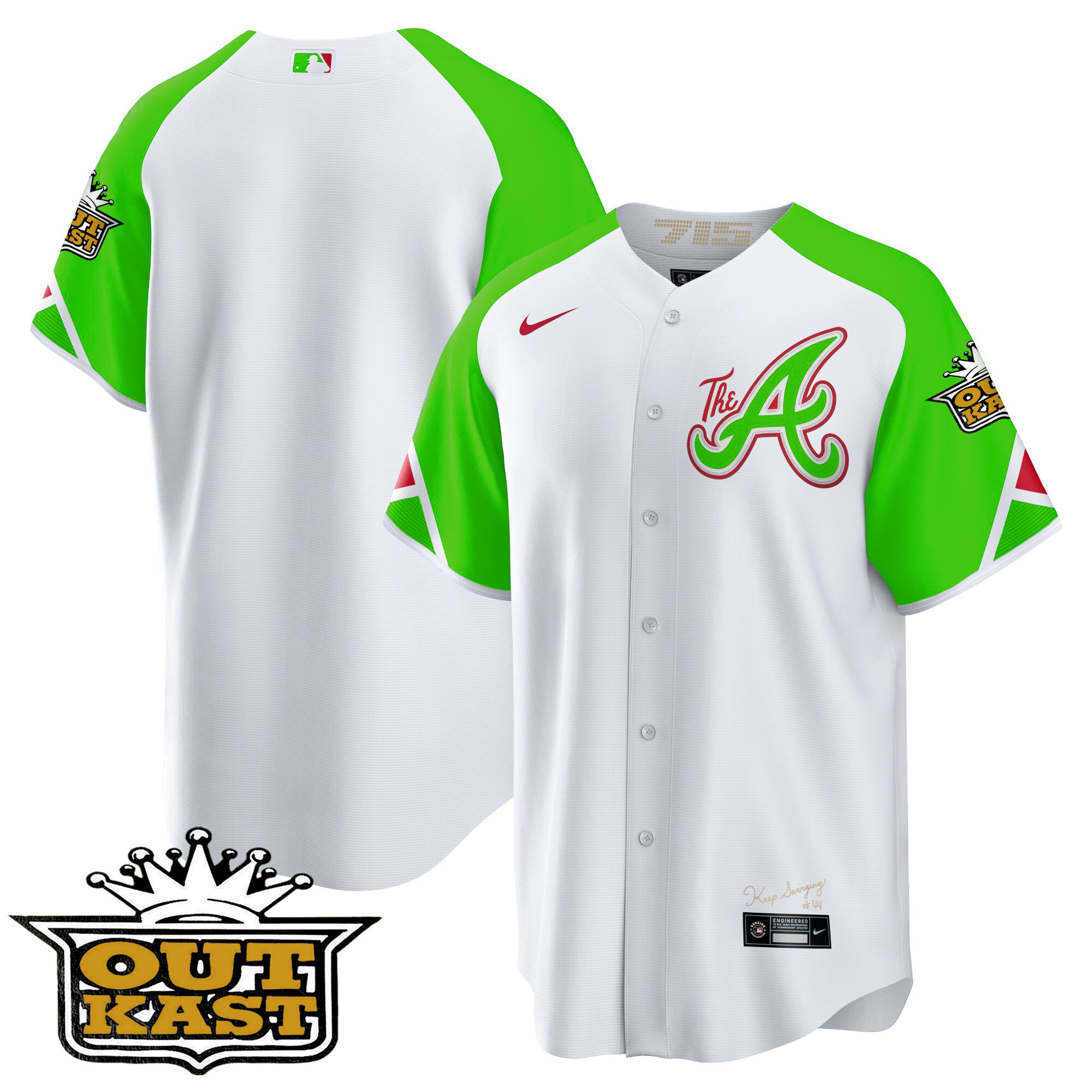 Atlanta Braves Atliens 2023 City Connect Bright Green Cool Base Jersey – All Stitched - Image 9