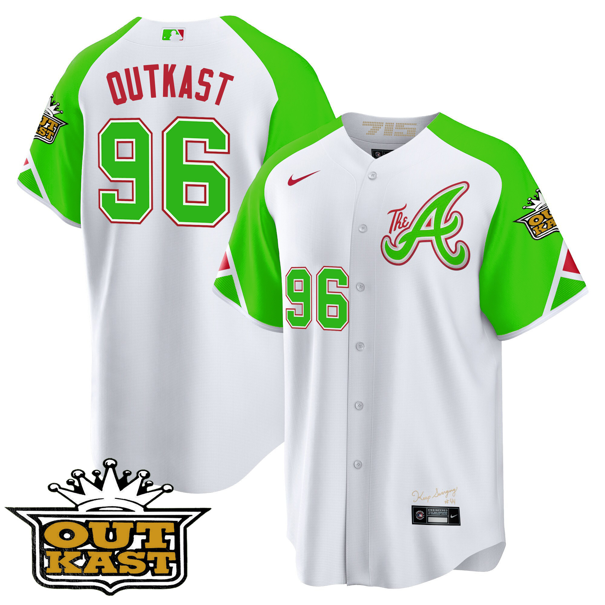 Atlanta Braves Atliens 2023 City Connect Bright Green Cool Base Jersey – All Stitched - Image 2