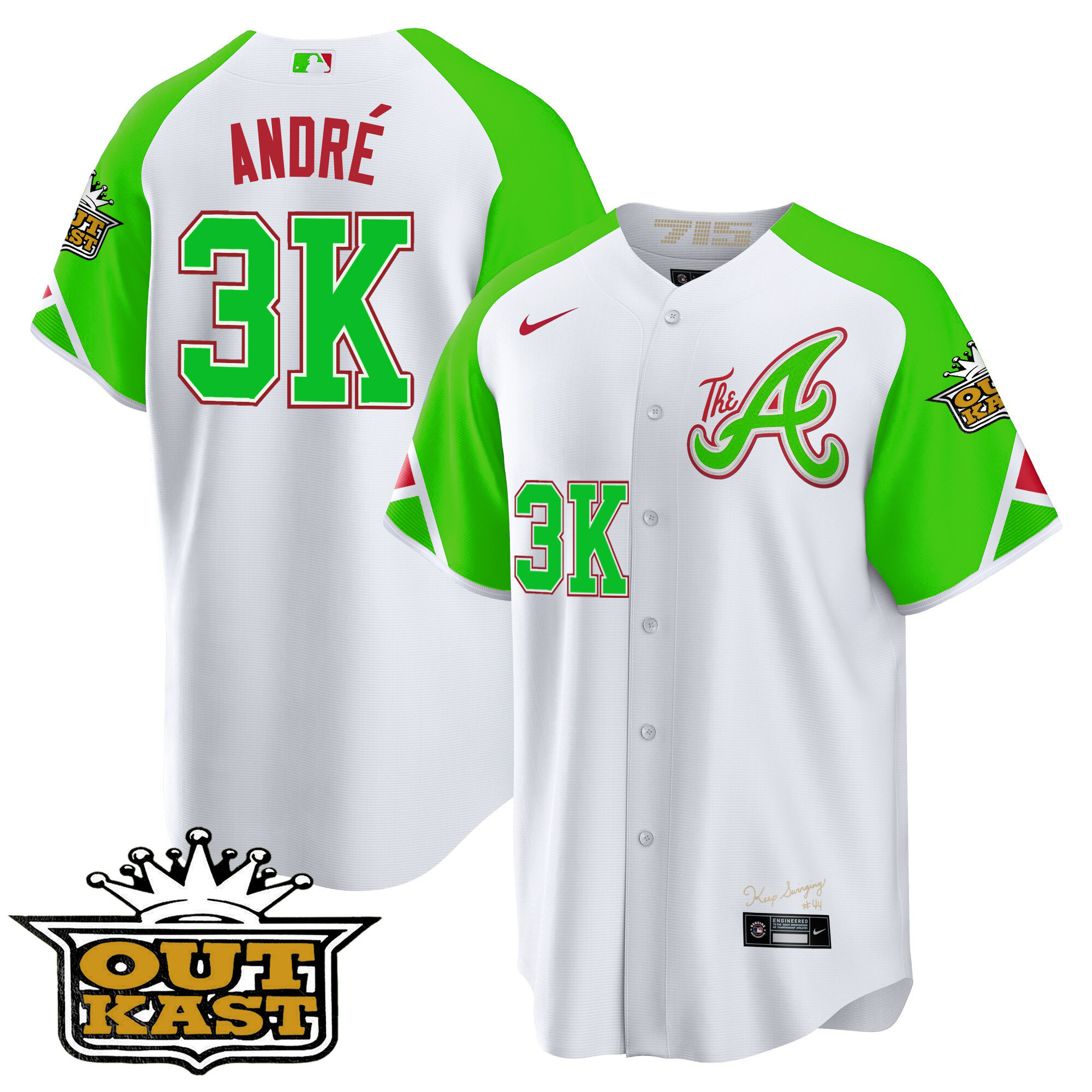 Atlanta Braves Atliens 2023 City Connect Bright Green Cool Base Jersey – All Stitched - Image 3