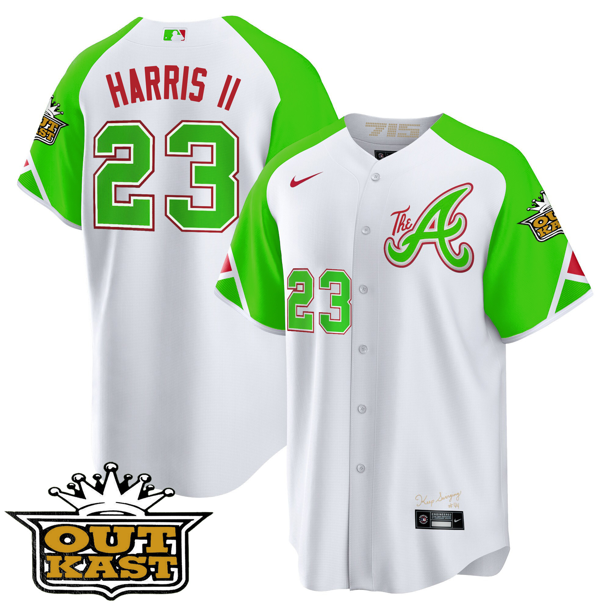 Atlanta Braves Atliens 2023 City Connect Bright Green Cool Base Jersey – All Stitched - Image 6
