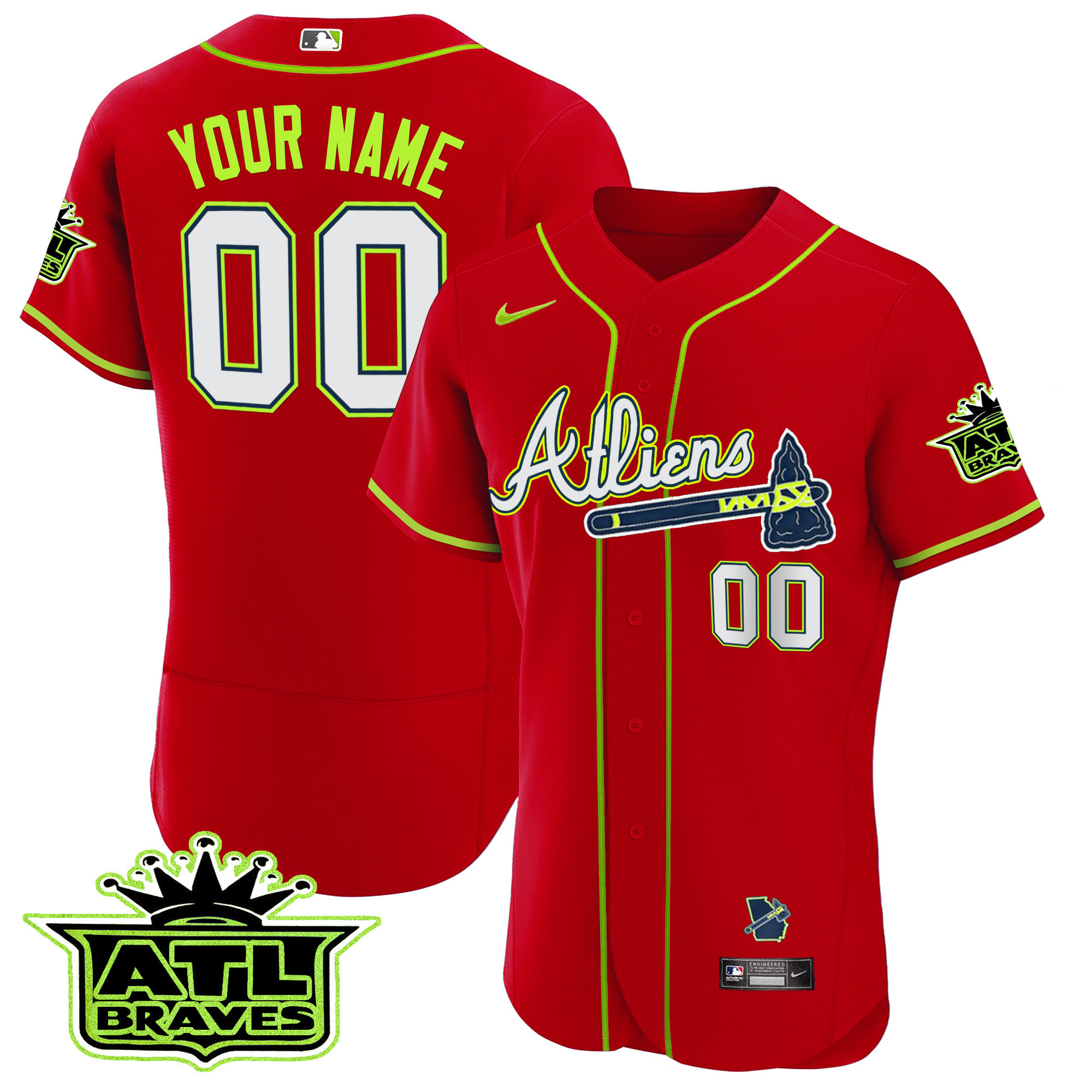 Atlanta Braves Atliens ATL Patch Flex Base Custom Jersey - All Stitched - Image 3