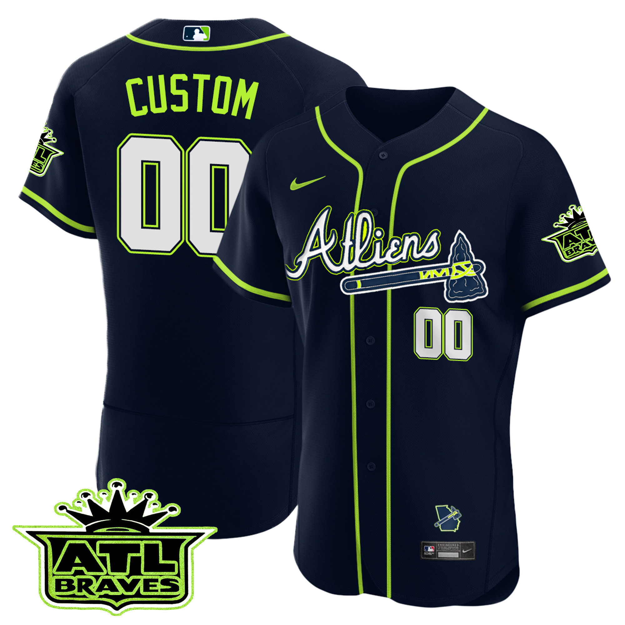 Atlanta Braves Atliens ATL Patch Flex Base Custom Jersey - All Stitched