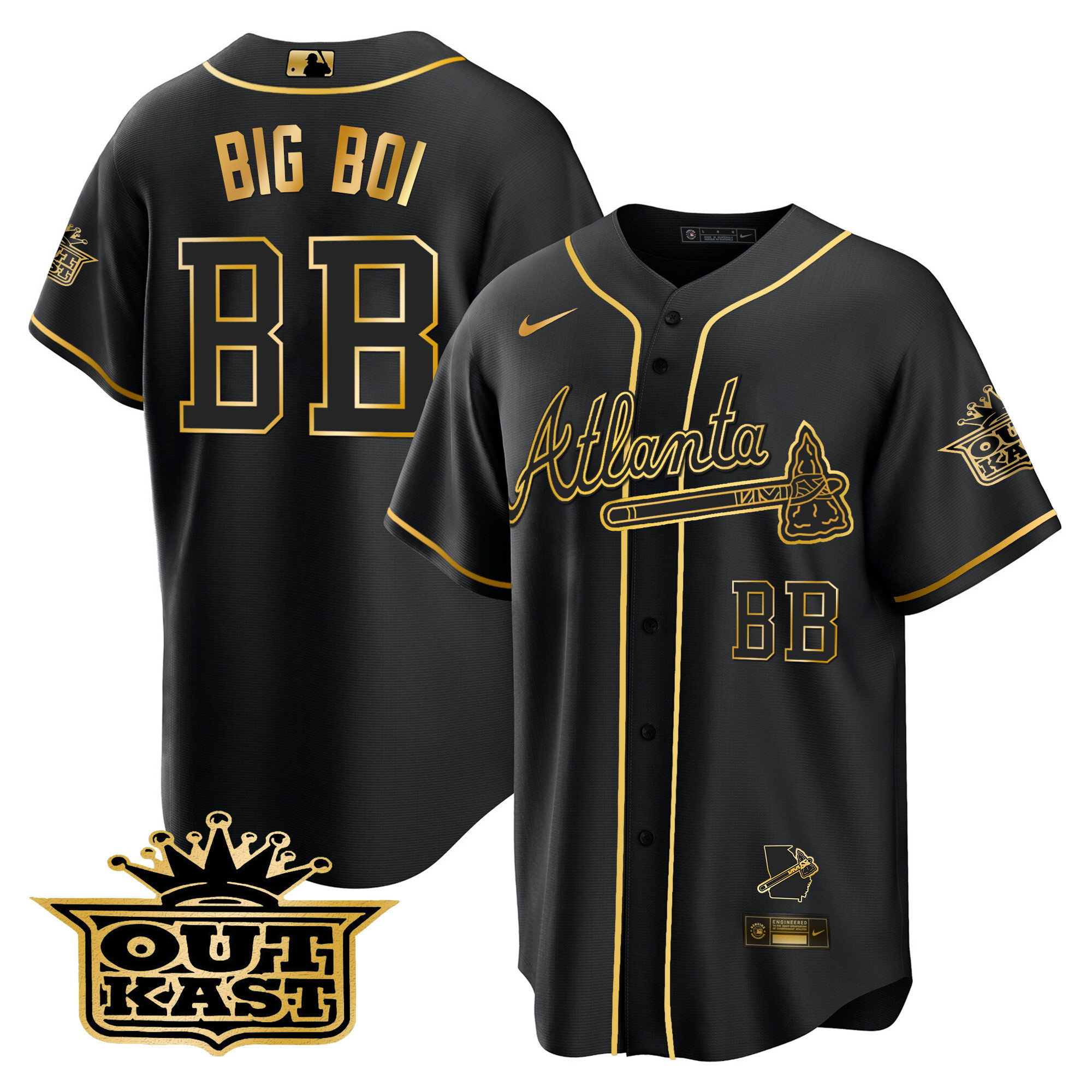 Men's Atlanta Braves Outkast Cool Base Gold Jersey V3 - All Stitched - Image 25