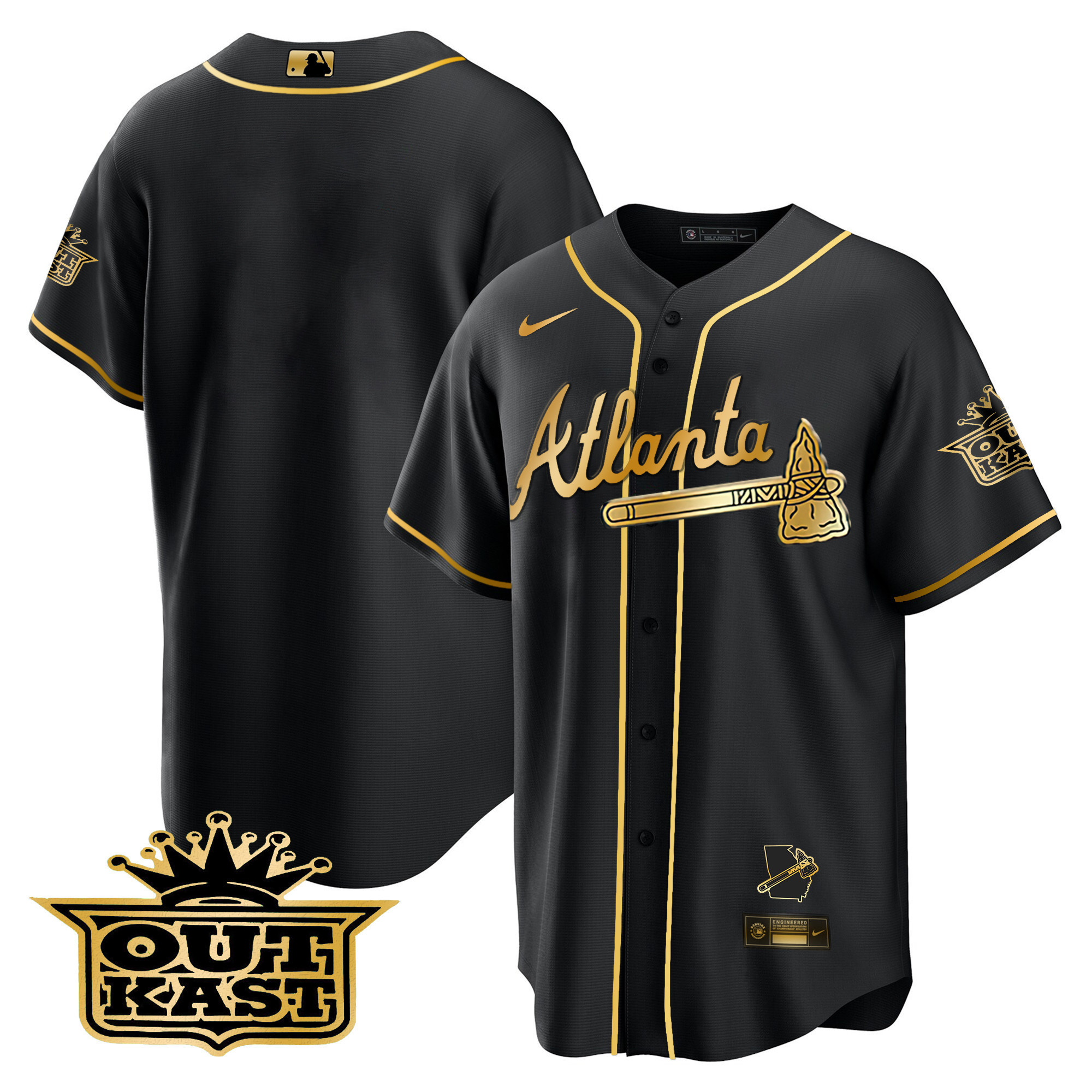 Men's Atlanta Braves Outkast Cool Base Gold Jersey V3 - All Stitched - Image 21
