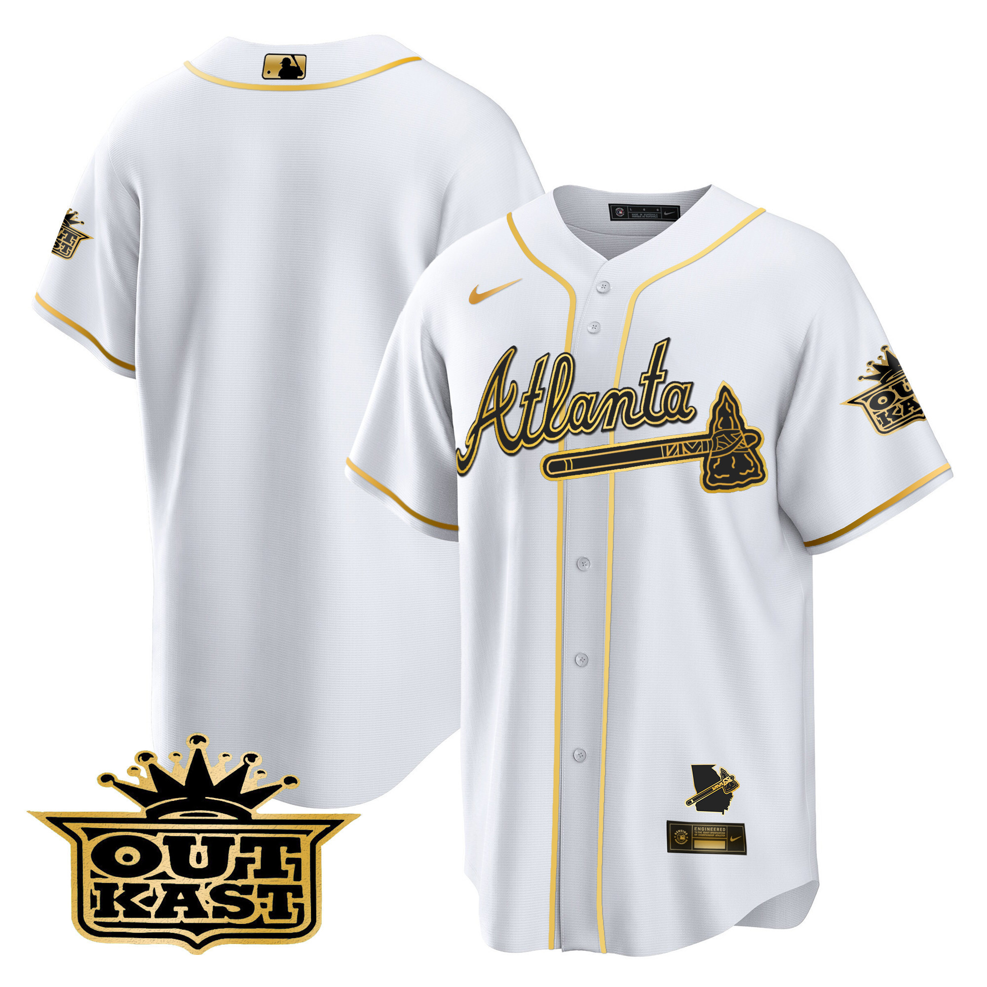 Men's Atlanta Braves Outkast Cool Base Gold Jersey V3 - All Stitched - Image 10