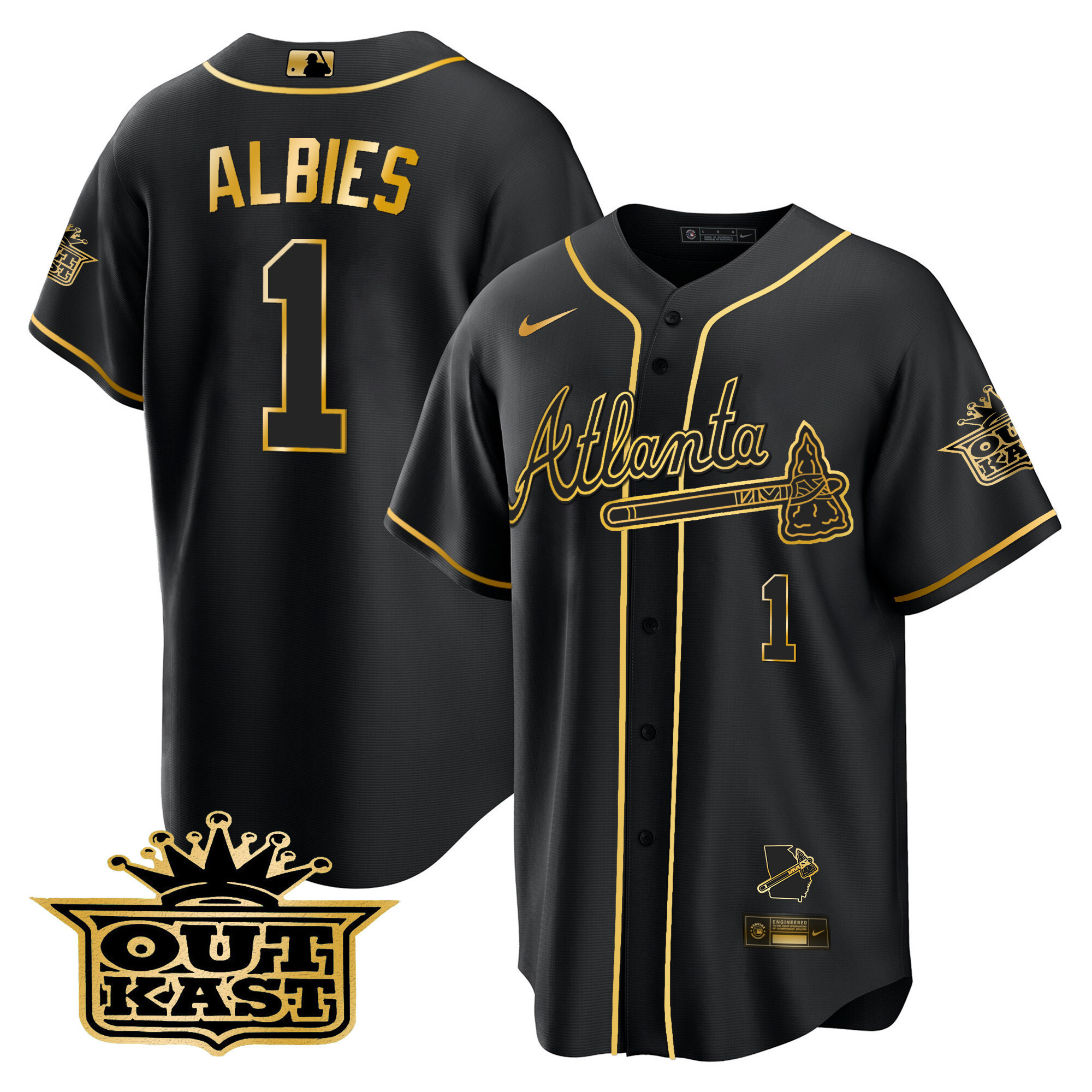Men's Atlanta Braves Outkast Cool Base Gold Jersey V3 - All Stitched - Image 8