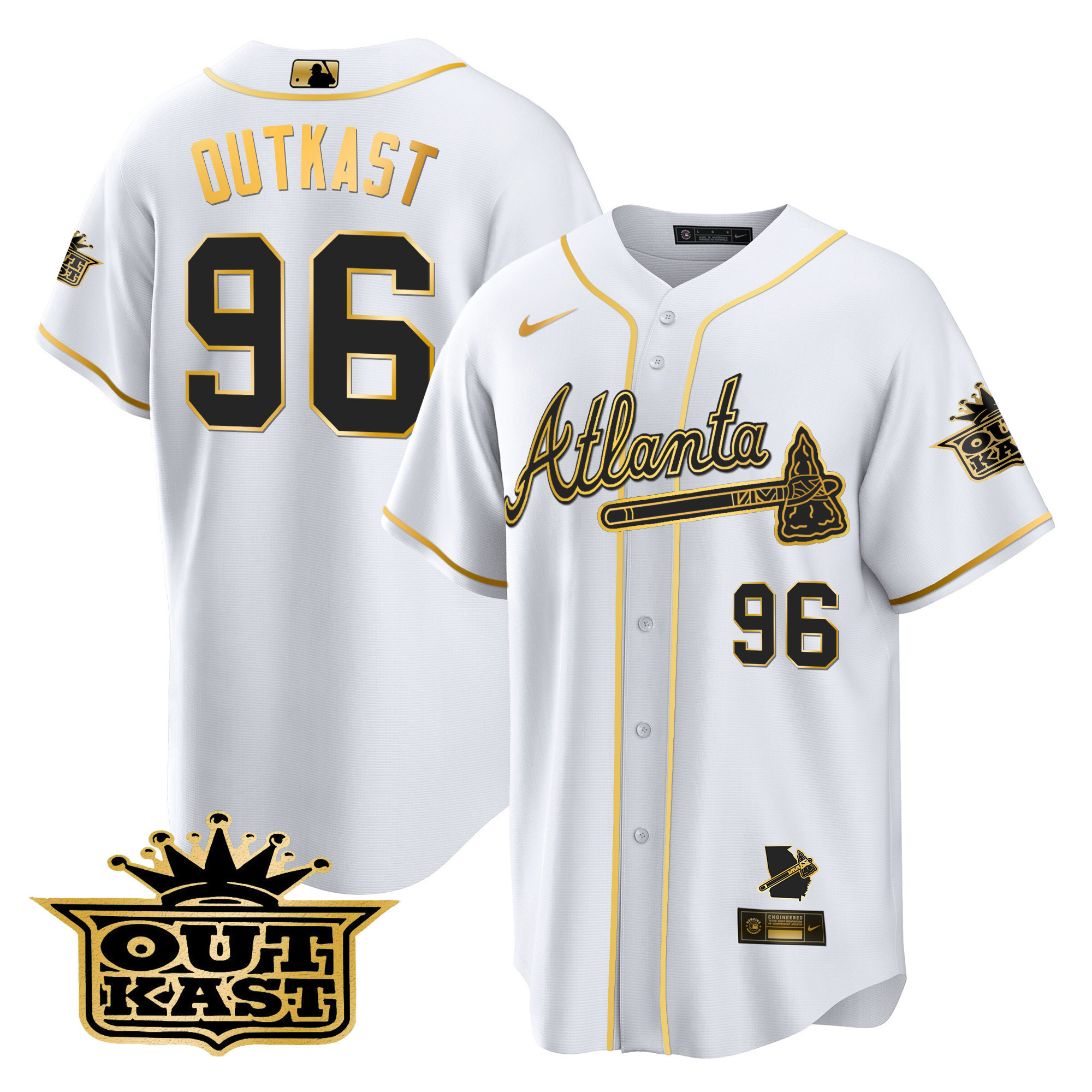 Men's Atlanta Braves Outkast Cool Base Gold Jersey V3 - All Stitched - Image 2
