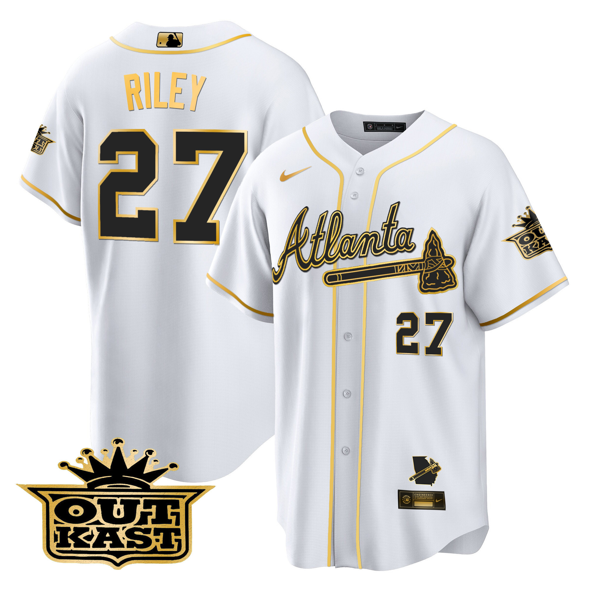 Men's Atlanta Braves Outkast Cool Base Gold Jersey V3 - All Stitched - Image 5