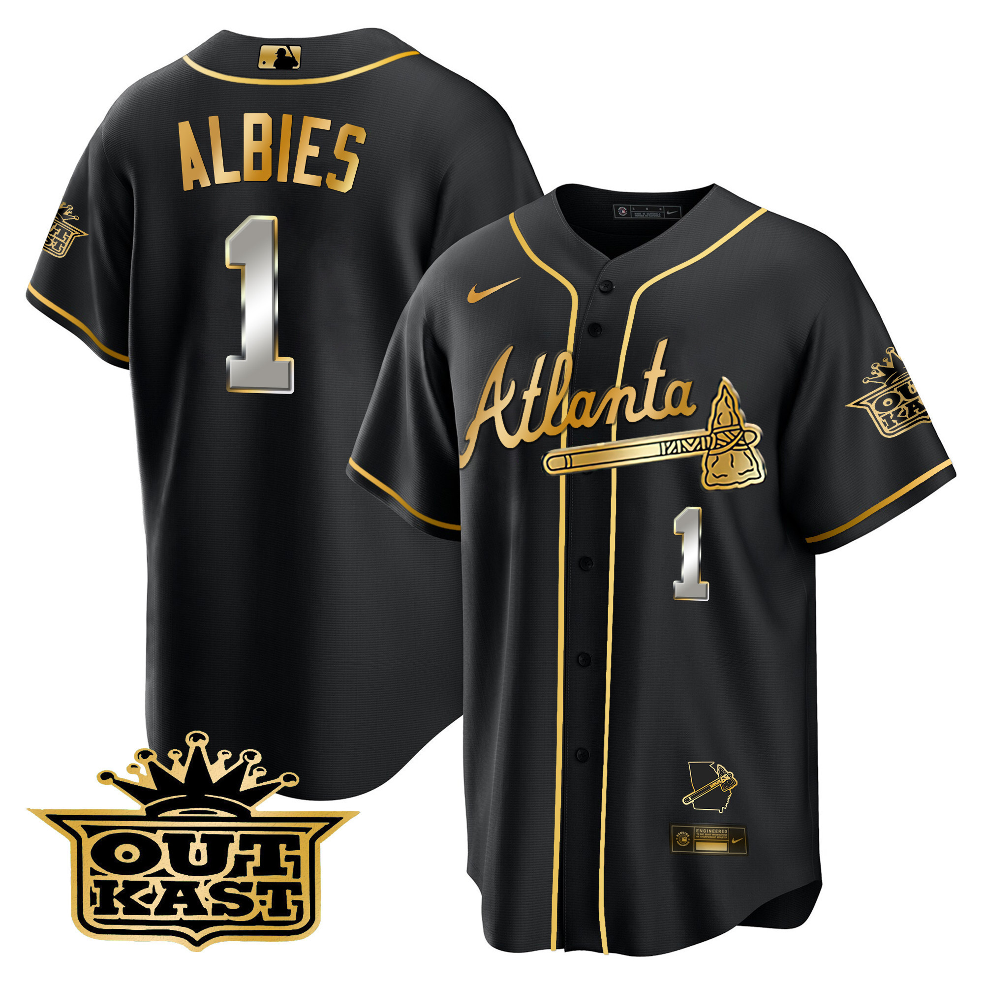 Men's Atlanta Braves Outkast Cool Base Gold Jersey V3 - All Stitched - Image 20