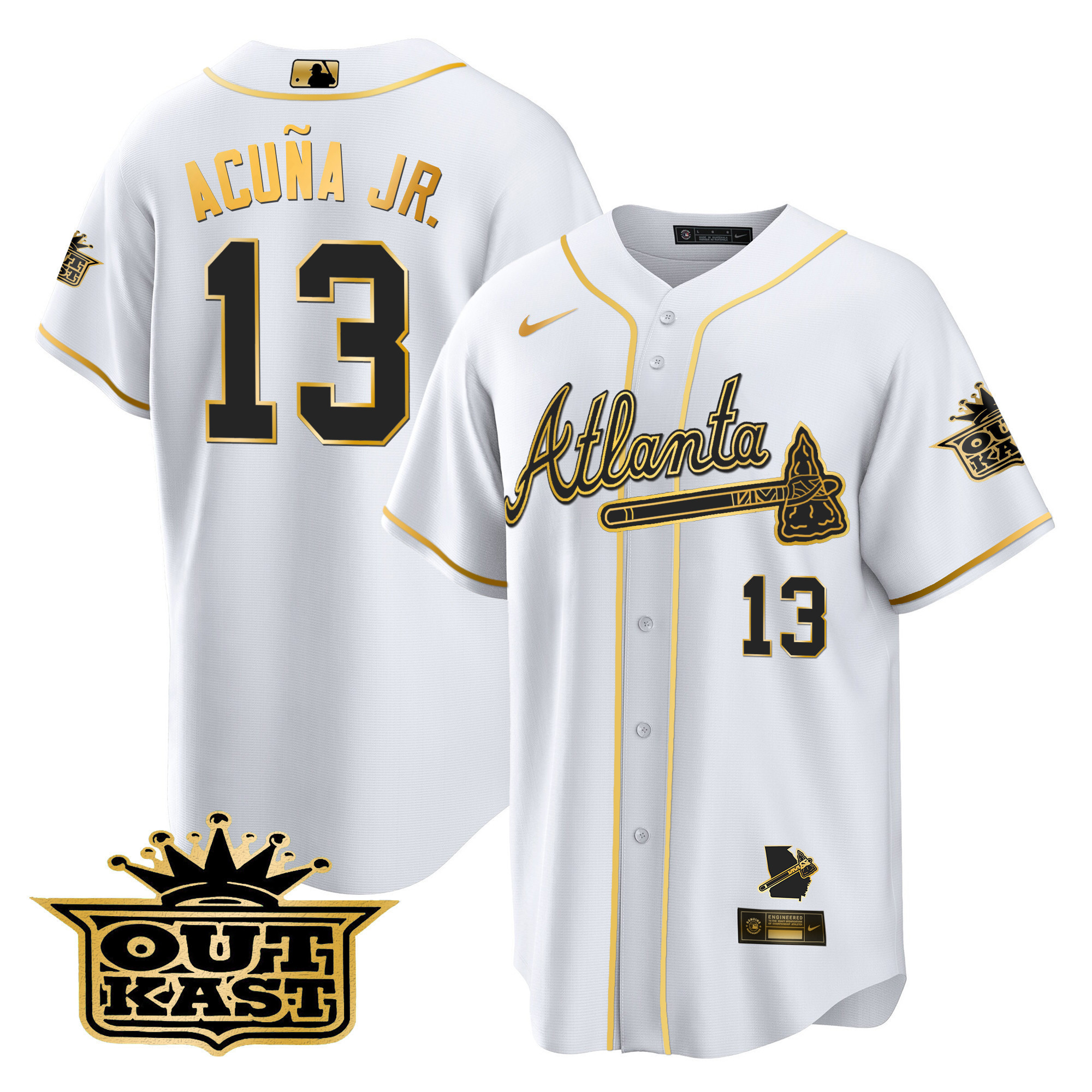 Men's Atlanta Braves Outkast Cool Base Gold Jersey V3 - All Stitched
