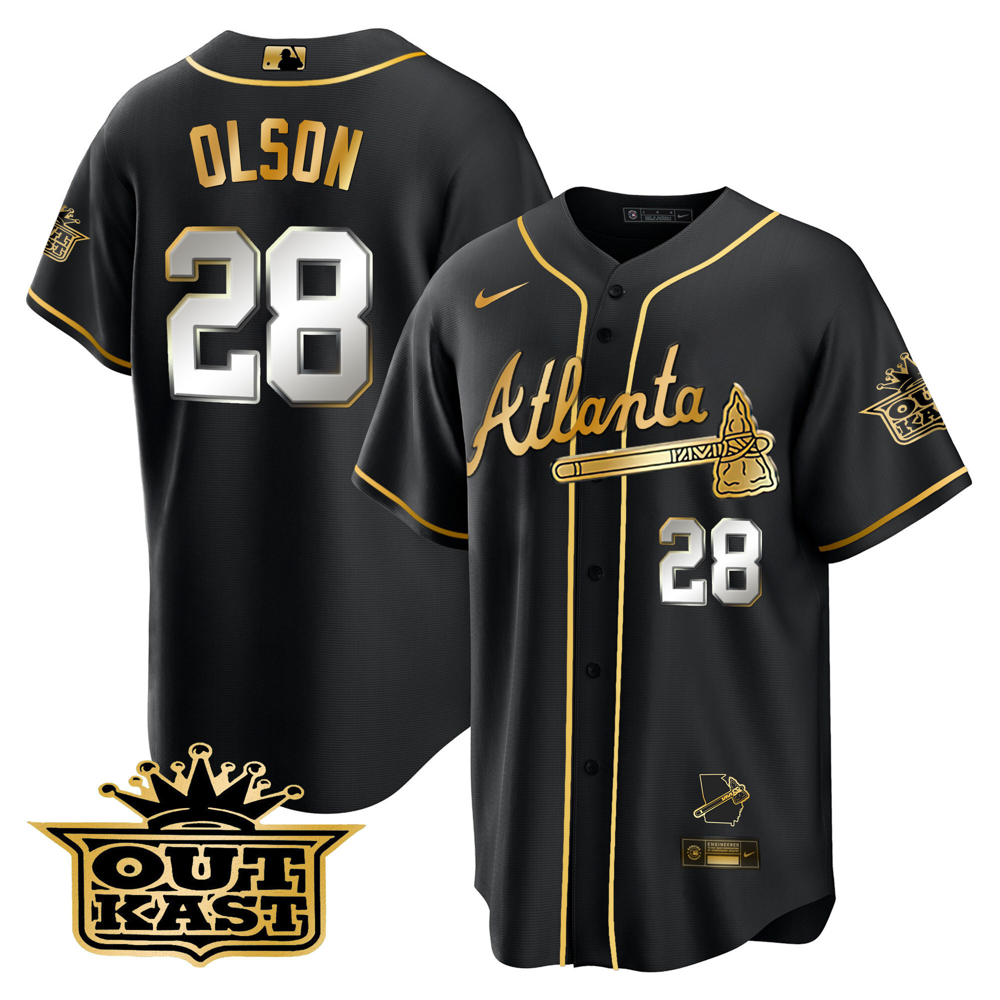 Men's Atlanta Braves Outkast Cool Base Gold Jersey V3 - All Stitched - Image 19