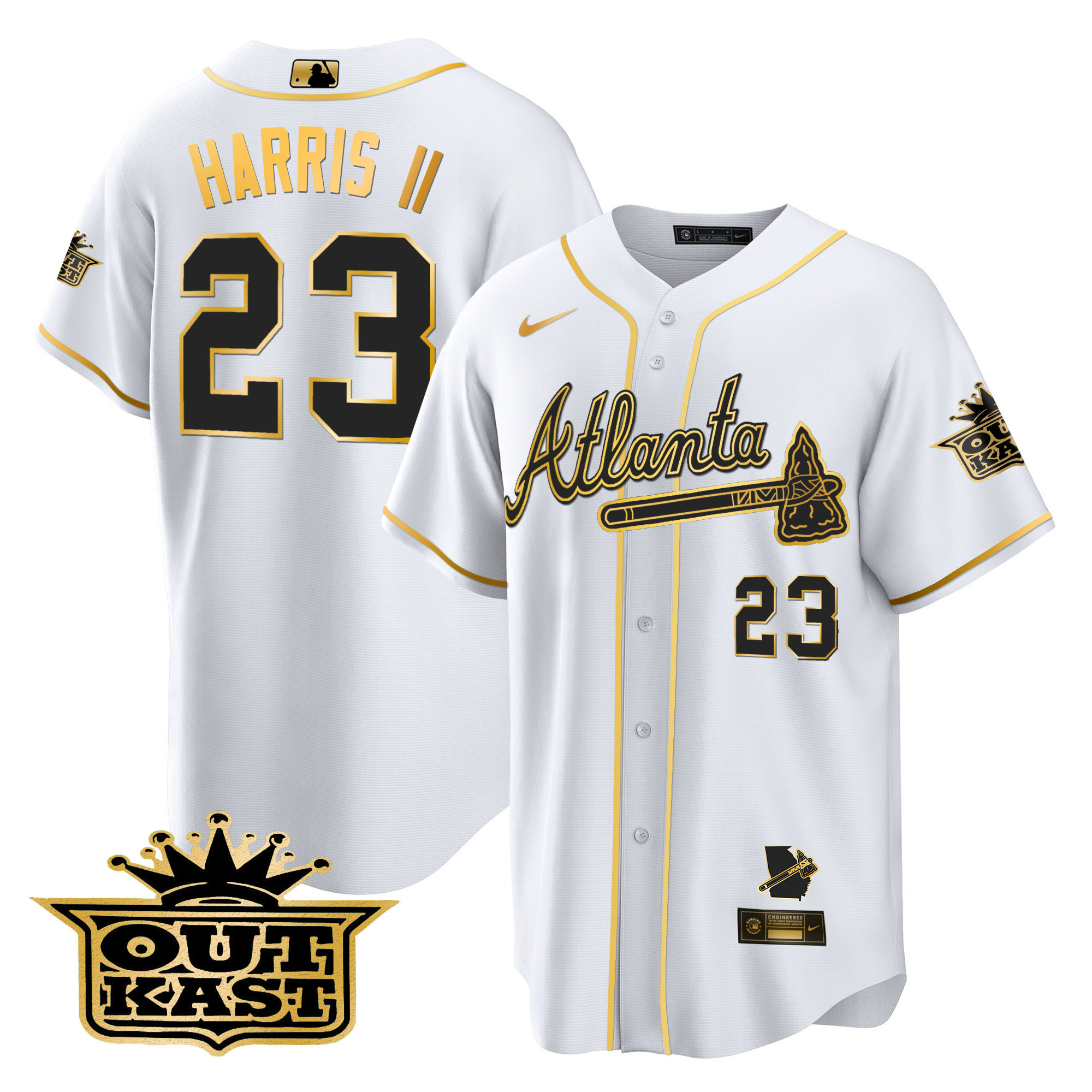 Men's Atlanta Braves Outkast Cool Base Gold Jersey V3 - All Stitched - Image 6