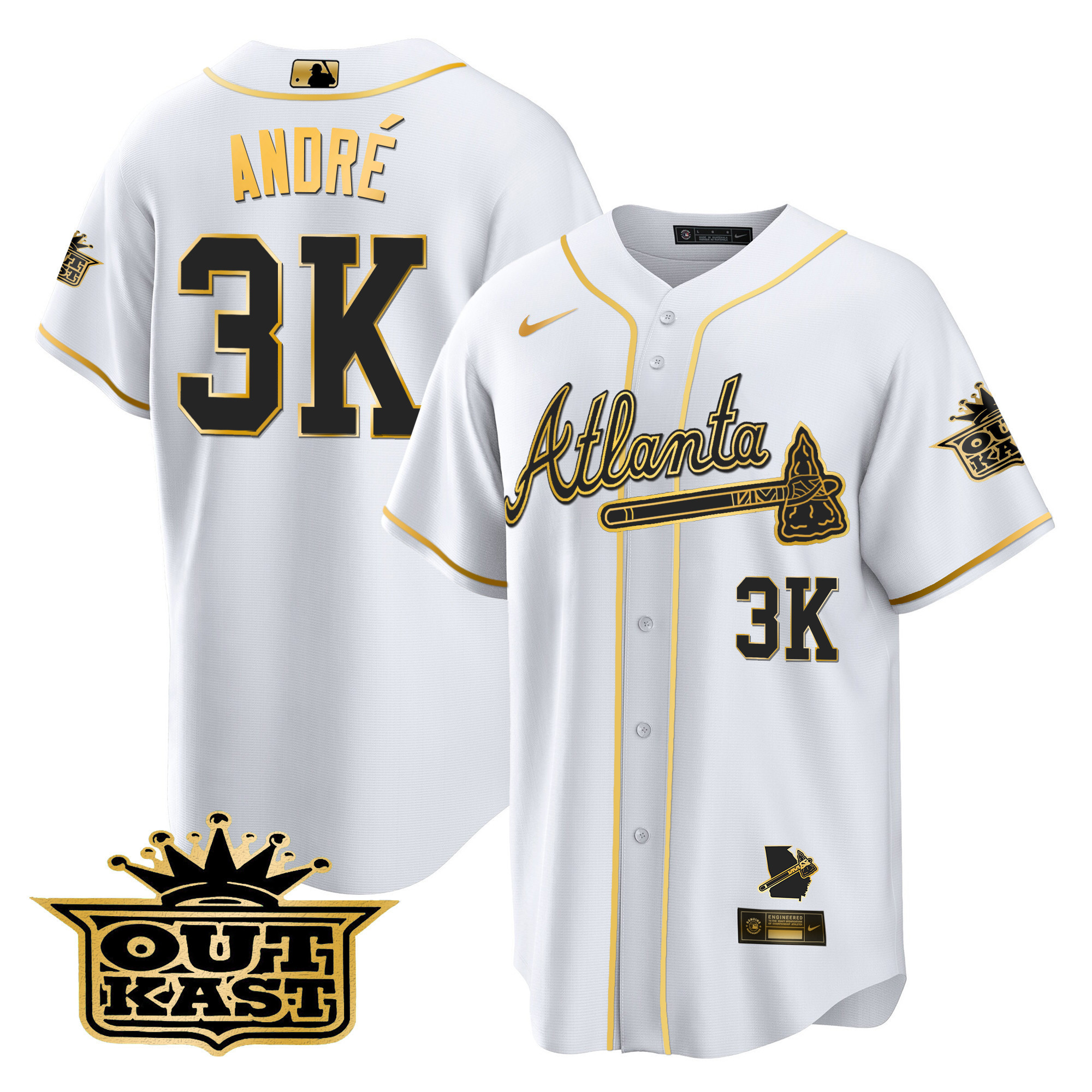 Men's Atlanta Braves Outkast Cool Base Gold Jersey V3 - All Stitched - Image 3