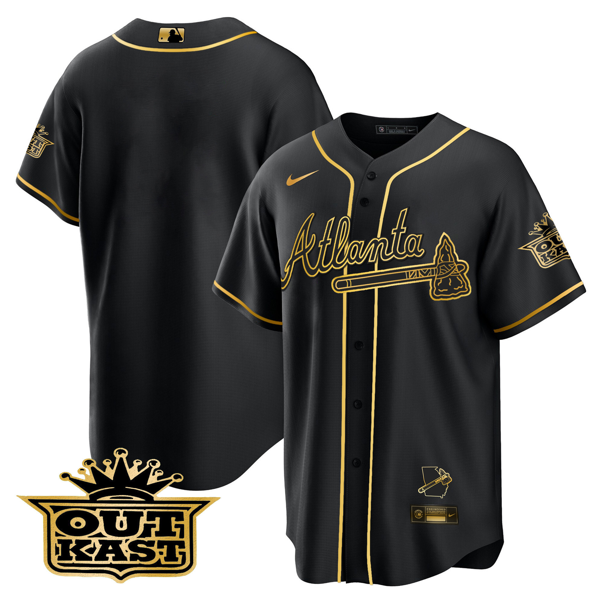 Men's Atlanta Braves Outkast Cool Base Gold Jersey V3 - All Stitched - Image 30