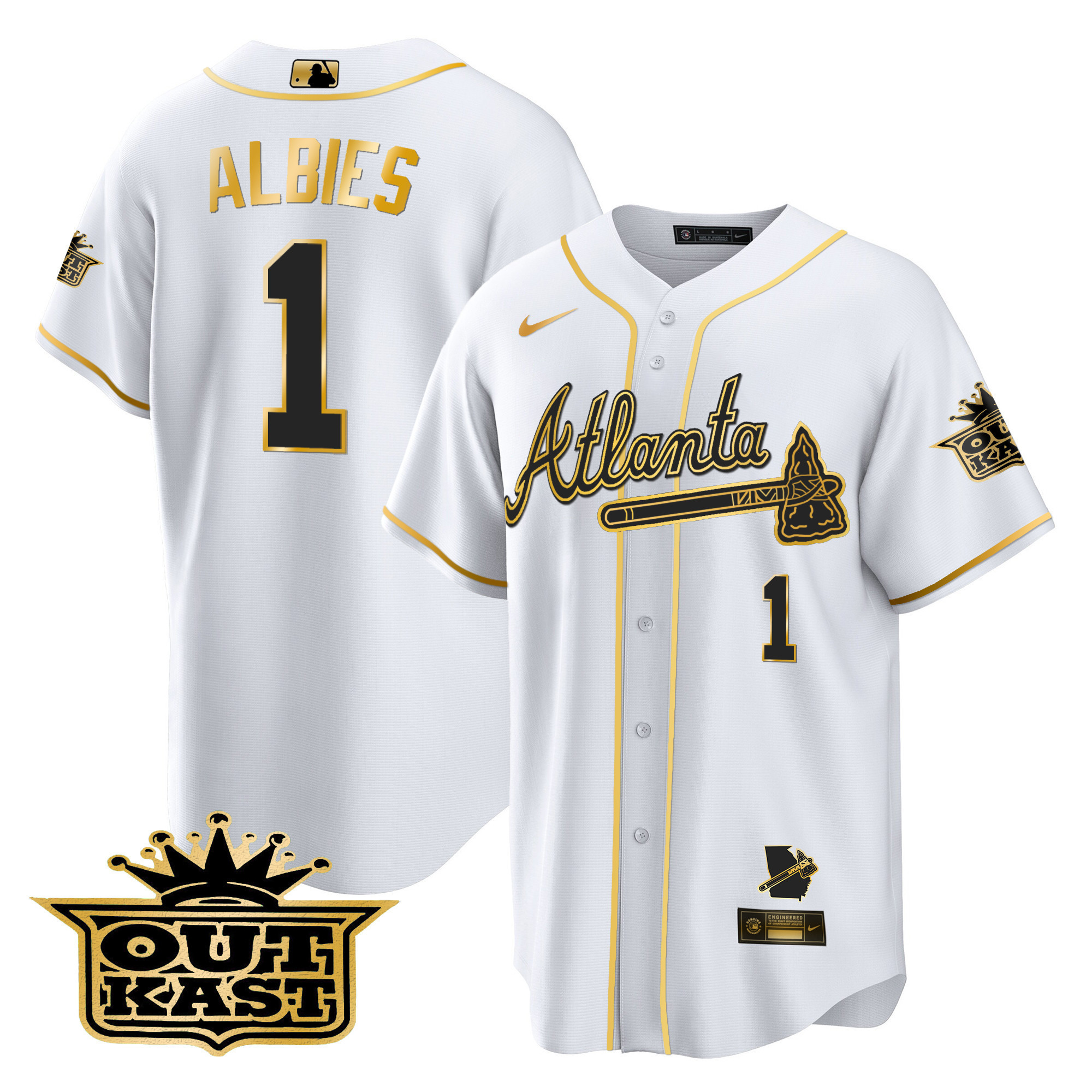 Men's Atlanta Braves Outkast Cool Base Gold Jersey V3 - All Stitched - Image 9