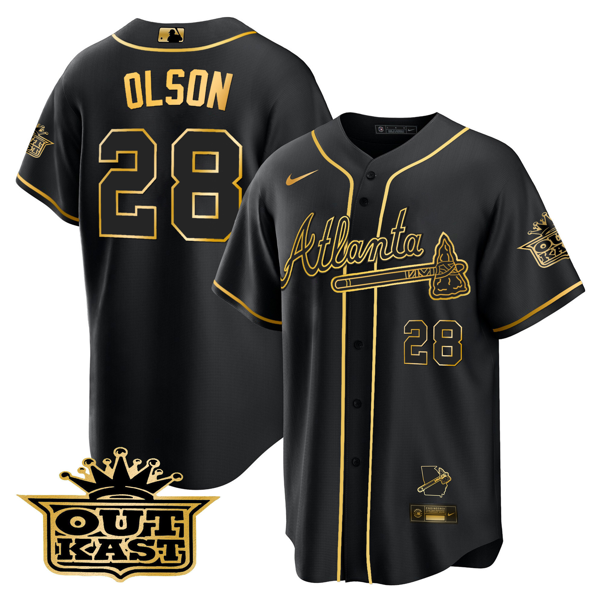 Men's Atlanta Braves Outkast Cool Base Gold Jersey V3 - All Stitched - Image 28