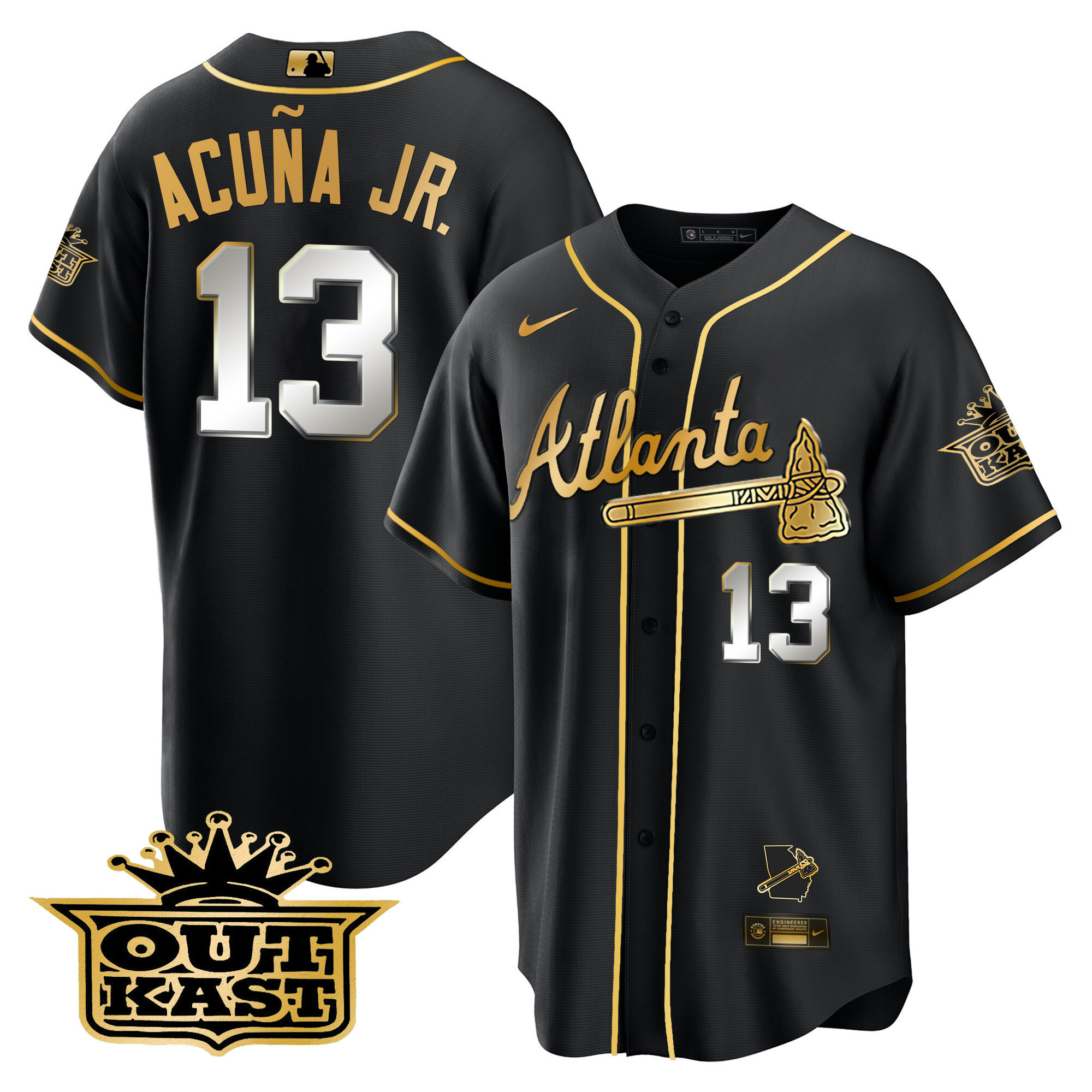 Men's Atlanta Braves Outkast Cool Base Gold Jersey V3 - All Stitched - Image 12