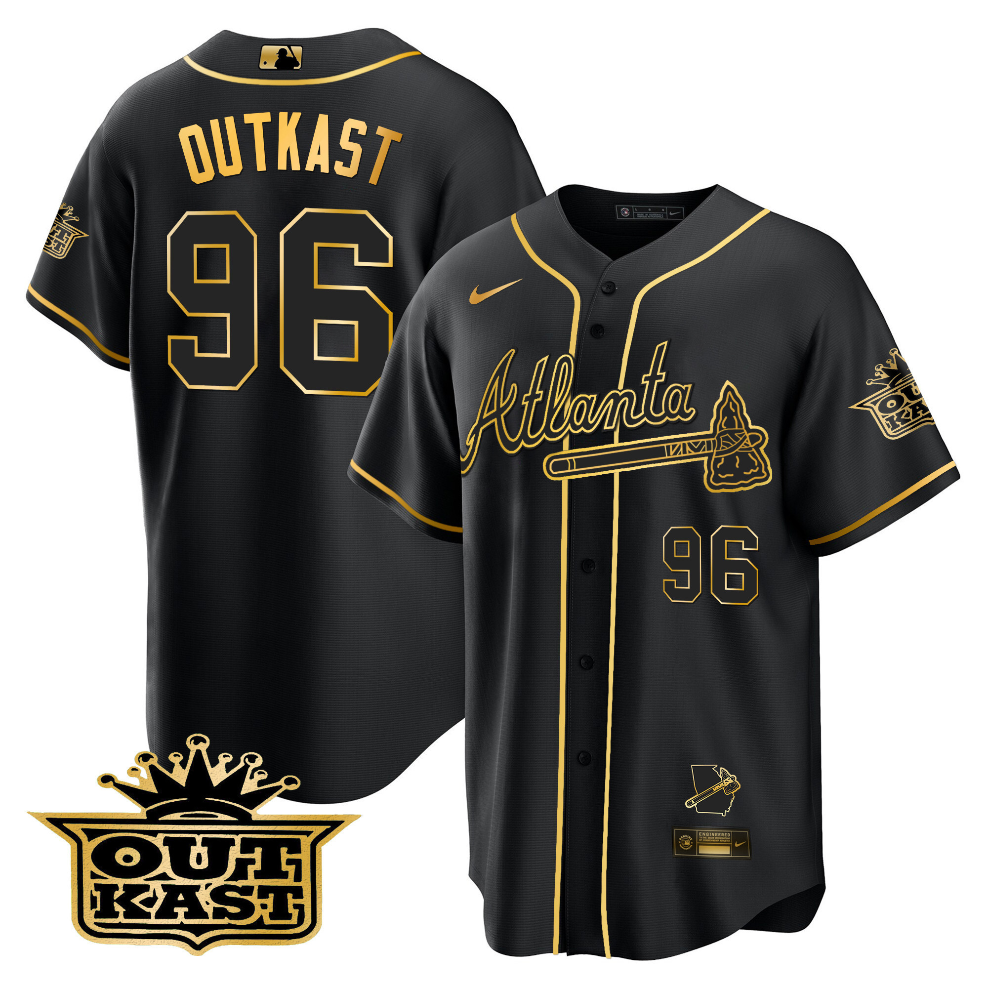 Men's Atlanta Braves Outkast Cool Base Gold Jersey V3 - All Stitched - Image 23
