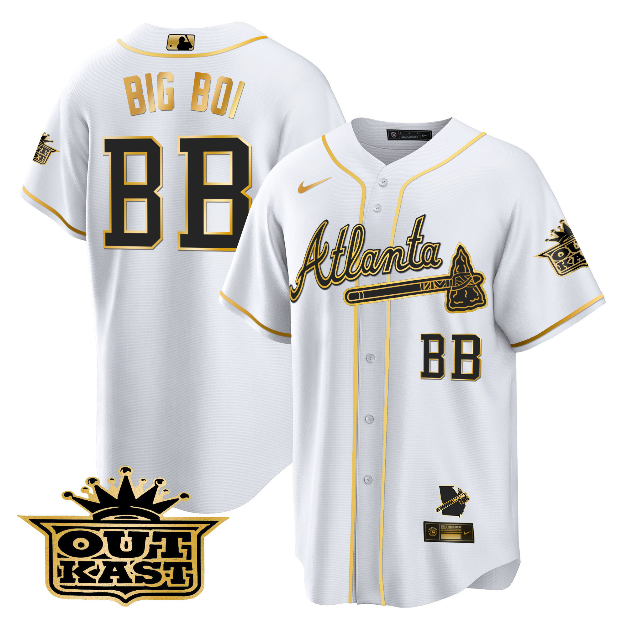 Men's Atlanta Braves Outkast Cool Base Gold Jersey V3 - All Stitched - Image 4