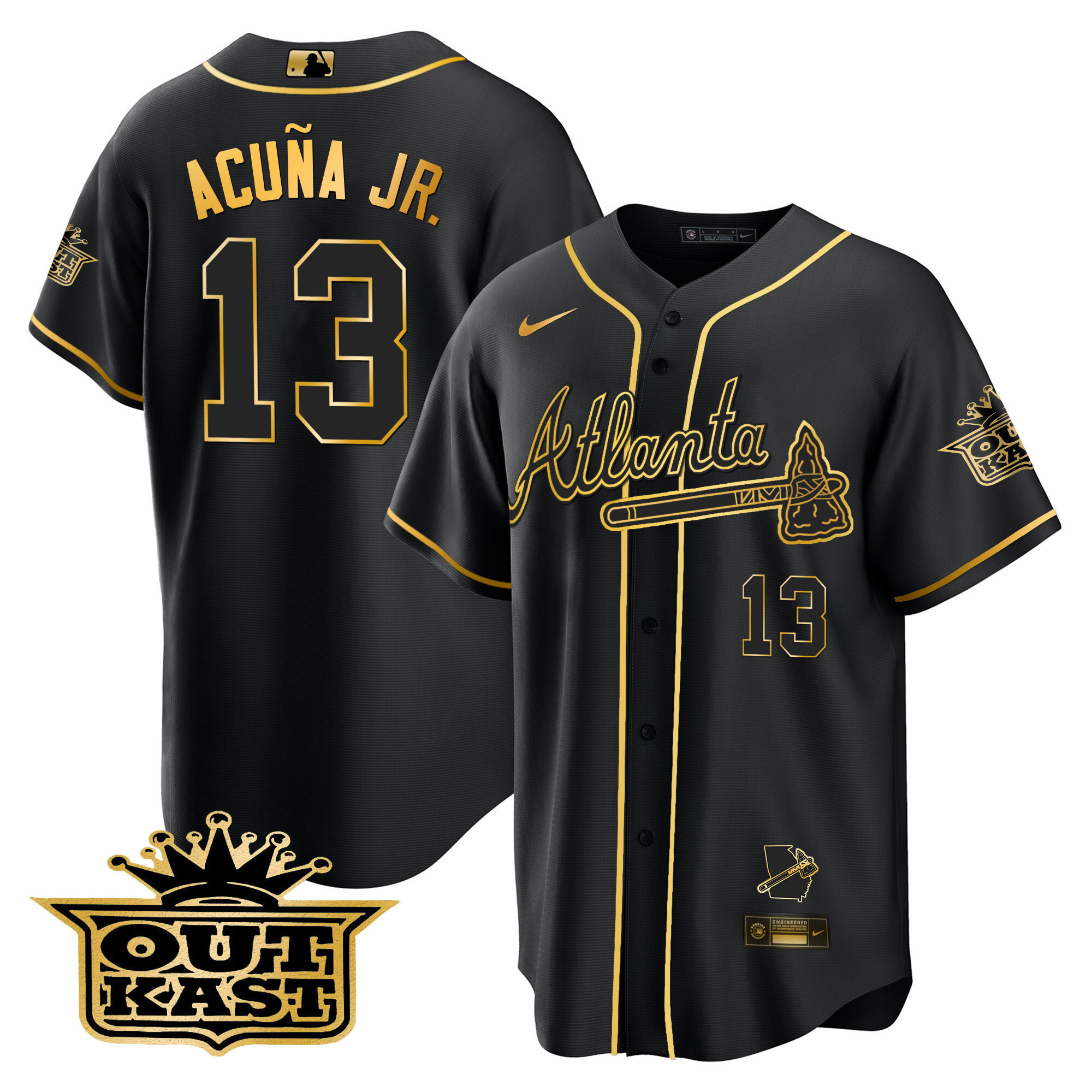 Men's Atlanta Braves Outkast Cool Base Gold Jersey V3 - All Stitched - Image 22