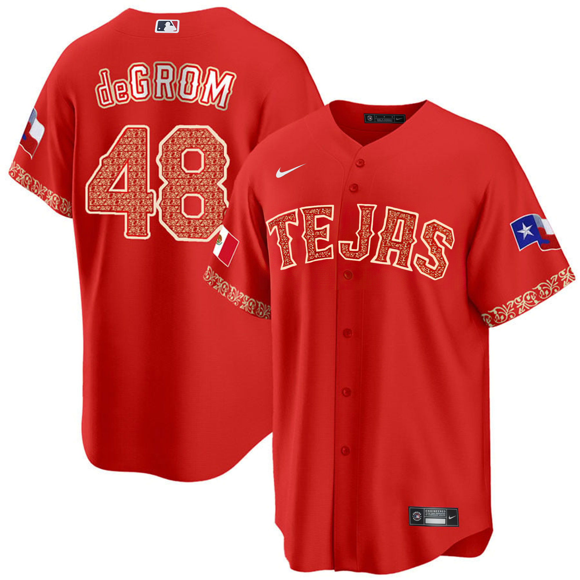 Men's Texas Rangers Mexican Cool Base Jersey - All Stitched - Image 11
