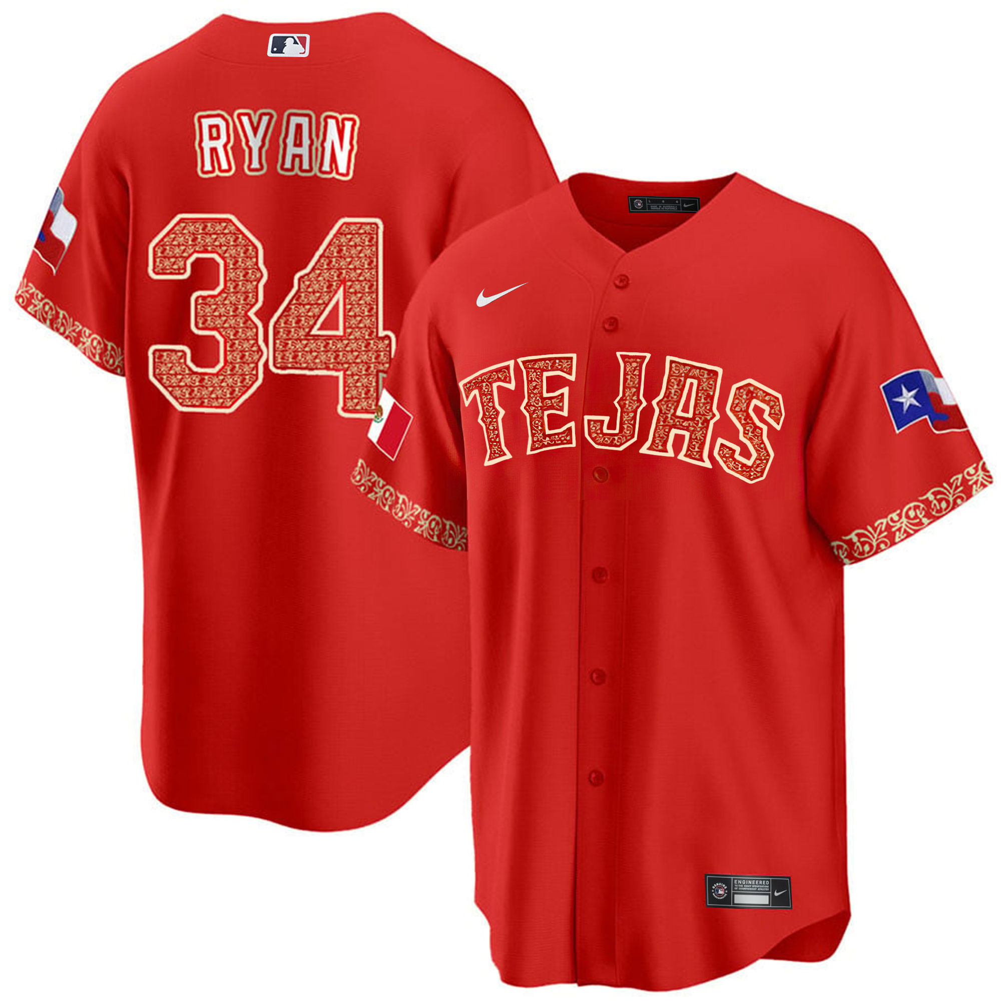 Men's Texas Rangers Mexican Cool Base Jersey - All Stitched - Image 10